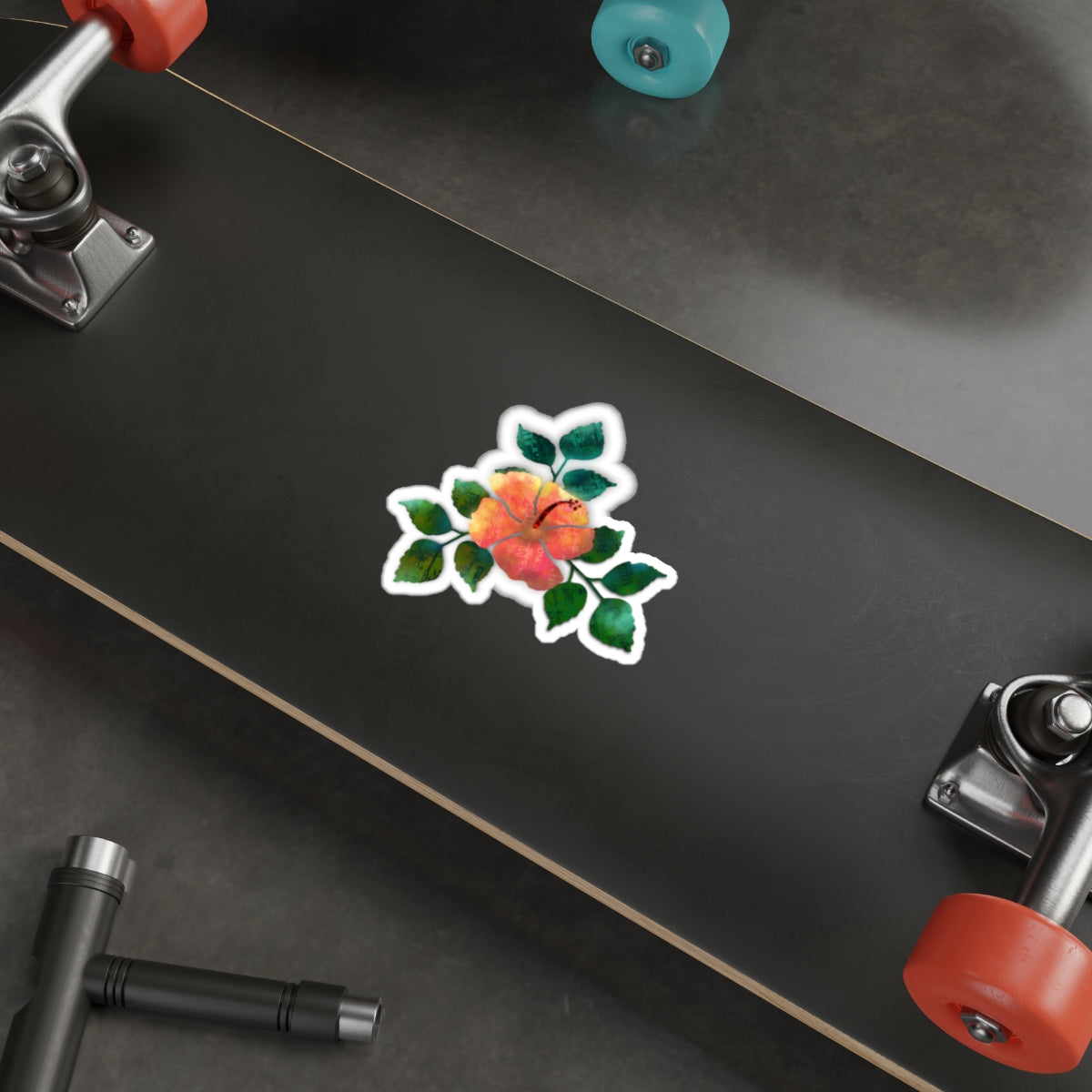 Ethereal Multi-Media Orange Hibiscus Die Cut Sticker