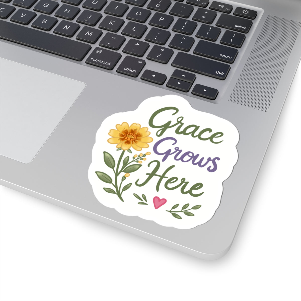 Grace Grows Here Floral Sticker — Inspirational Kiss-Cut Vinyl Sticker