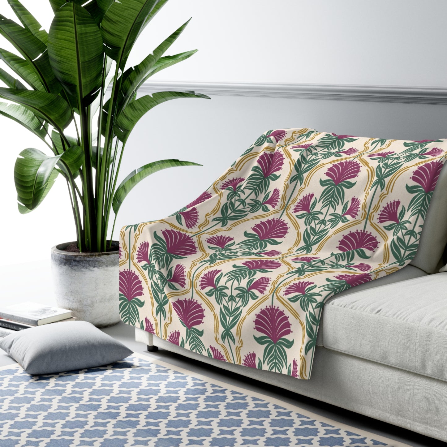 Bergamot Flowers Sherpa Fleece Blanket