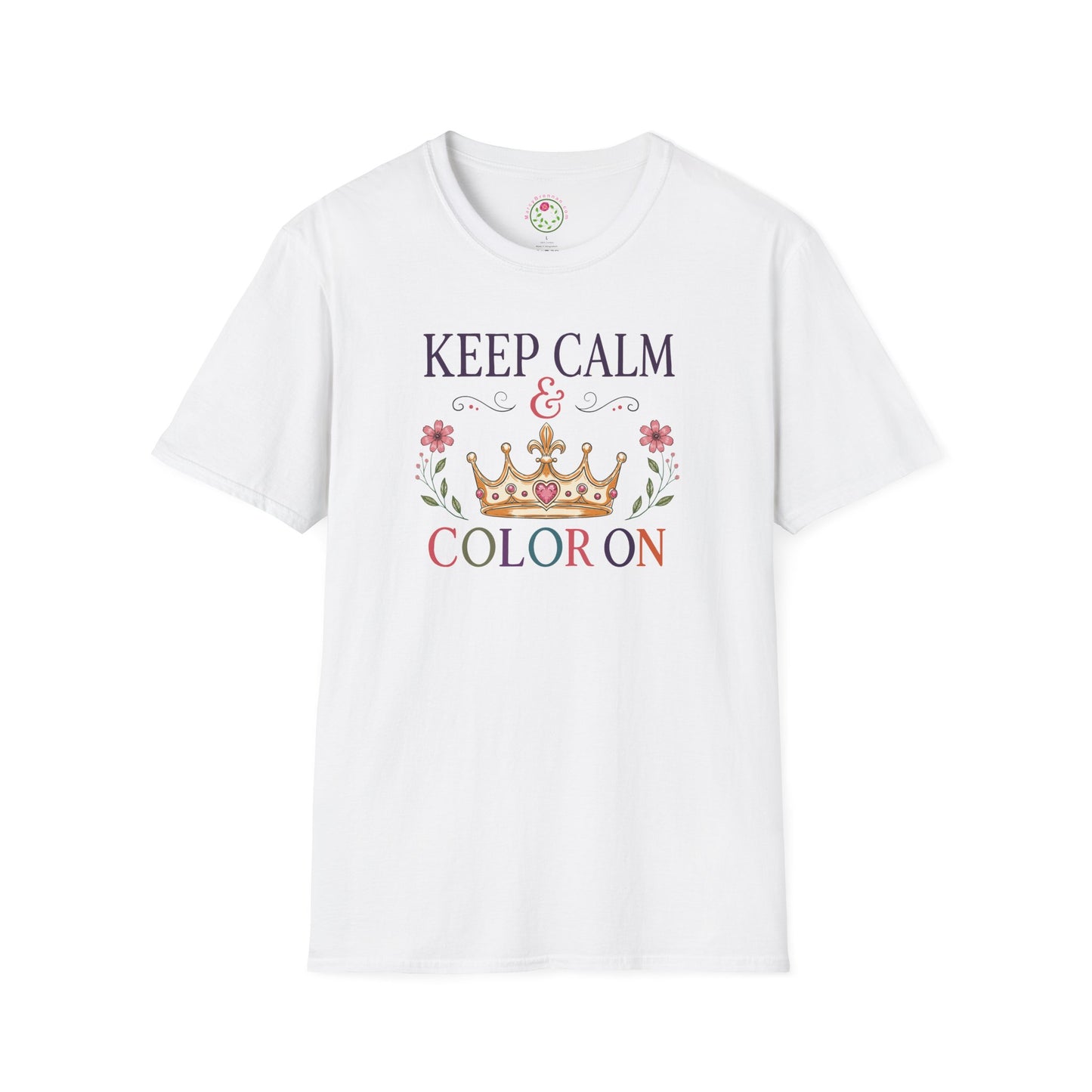 Keep Calm & Color On T-Shirt — Floral Crown Coloring Therapy Tee