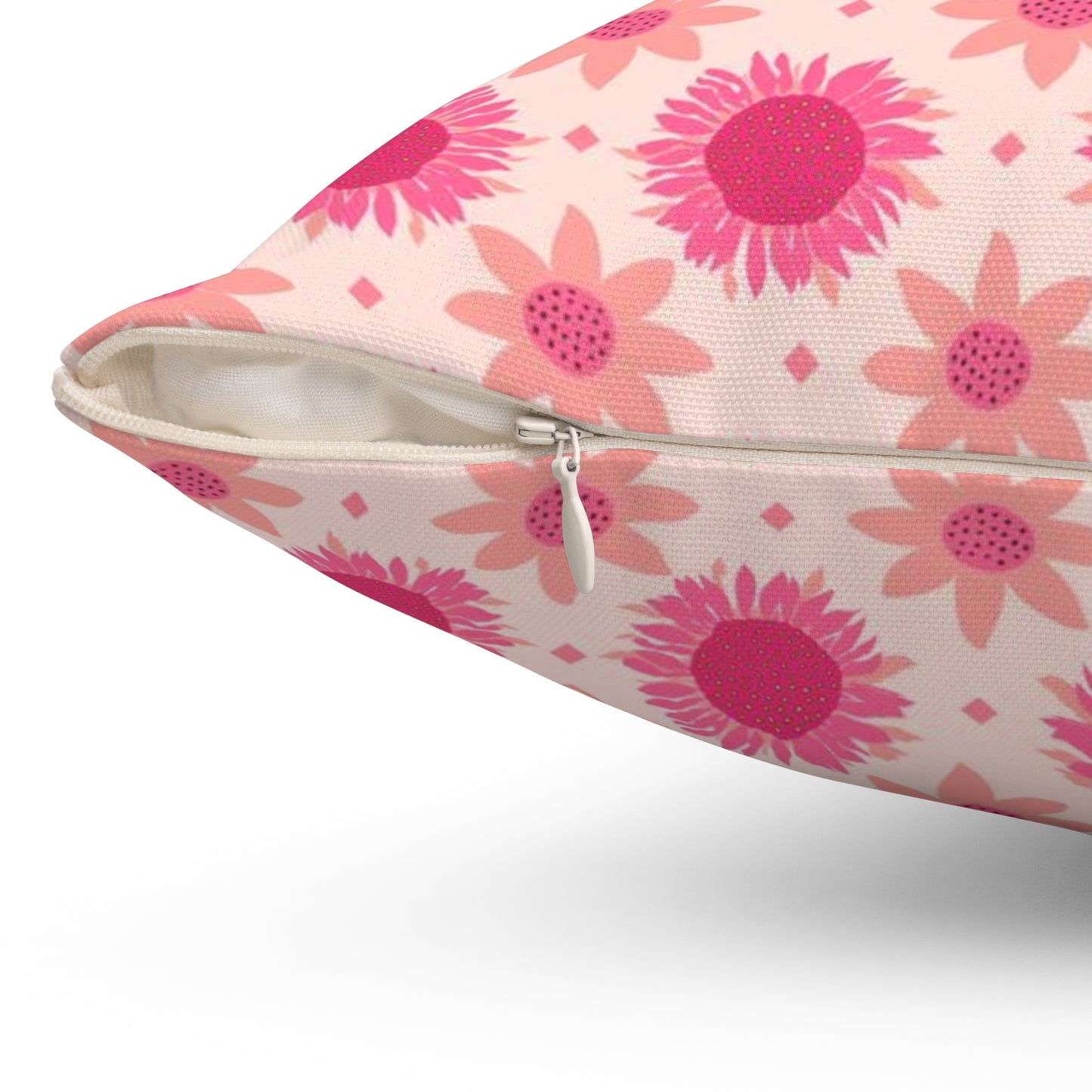 Retro Pink Sunflower Spun Polyester Square Pillow