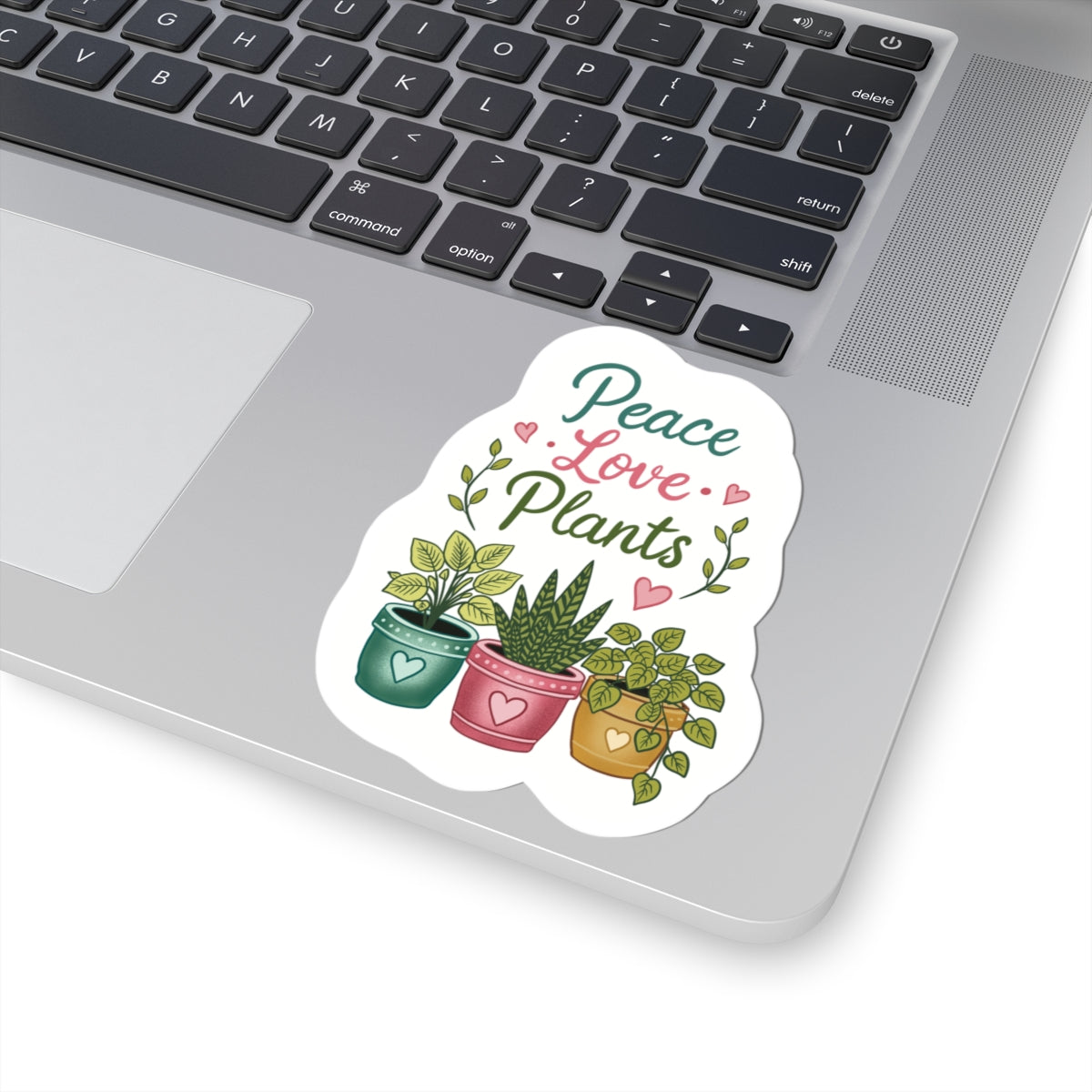 Peace Love Plants Sticker — Cute Potted Plant Kiss-Cut Vinyl Sticker