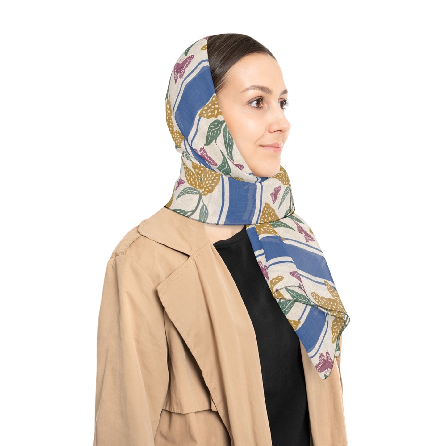 Goldenrod and Butterflies Square Poly Scarf