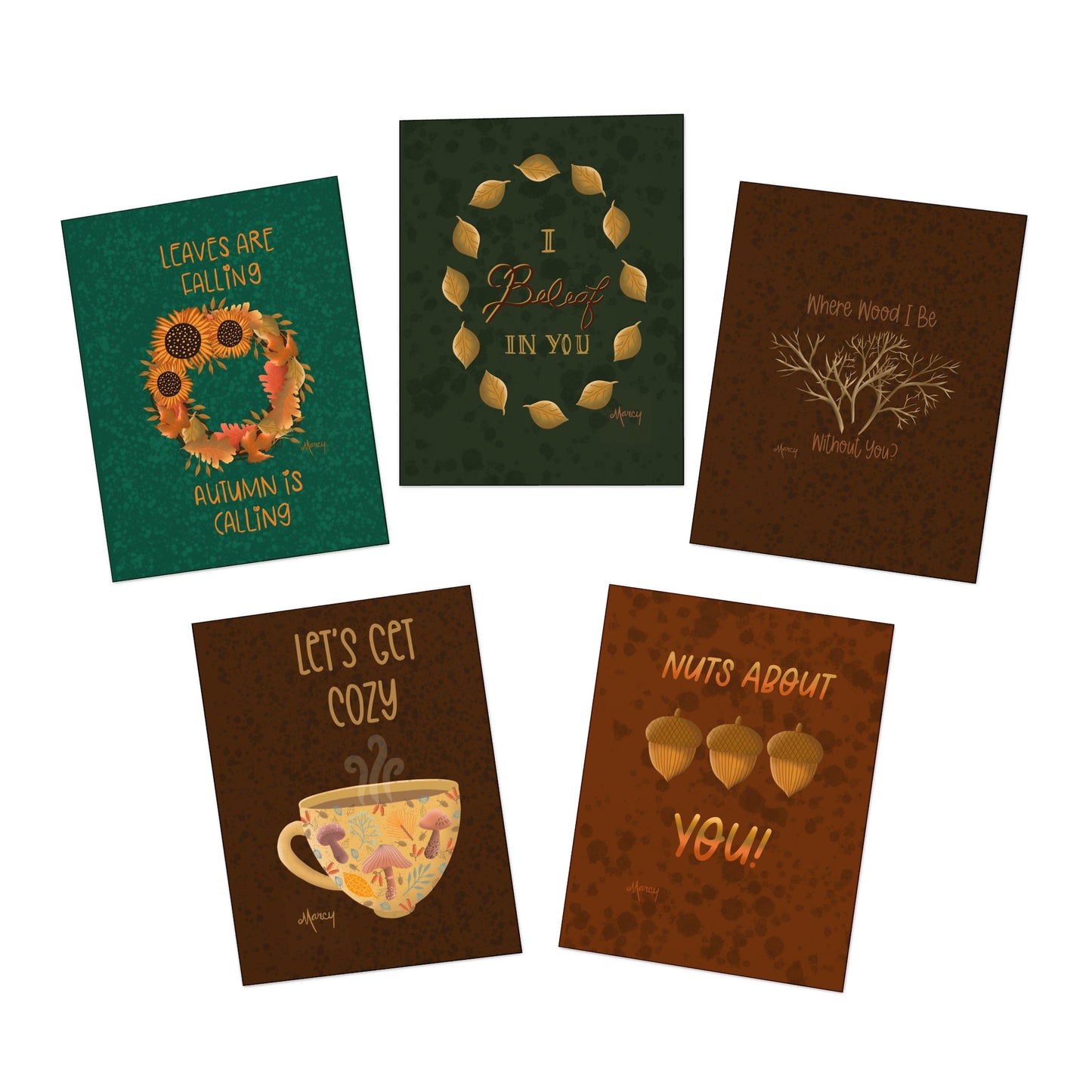Autumn-Themed Multi-Occasion Multi-Design Greeting Cards (5-Pack) — Ships only in Continental US and Shipping is FREE