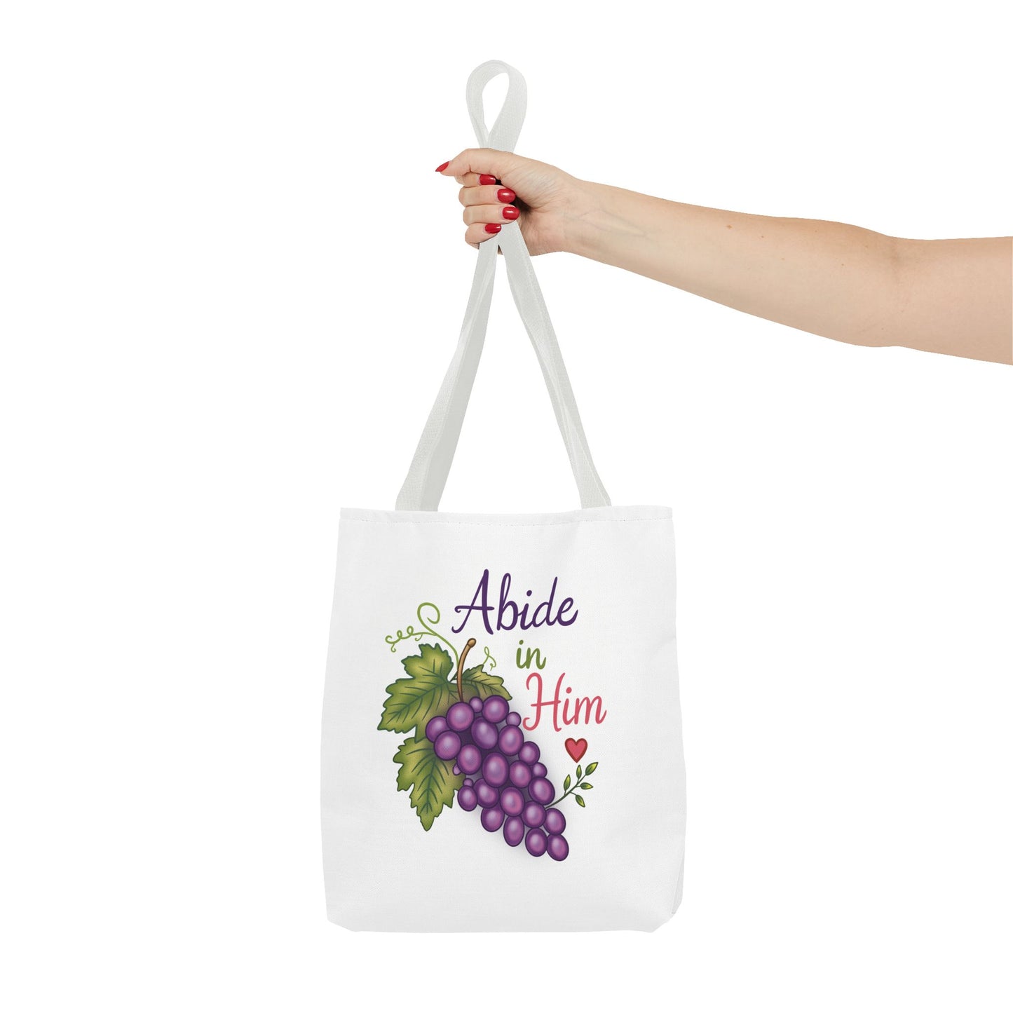 Abide in Him Tote Bag — Christian Inspirational Grape Design