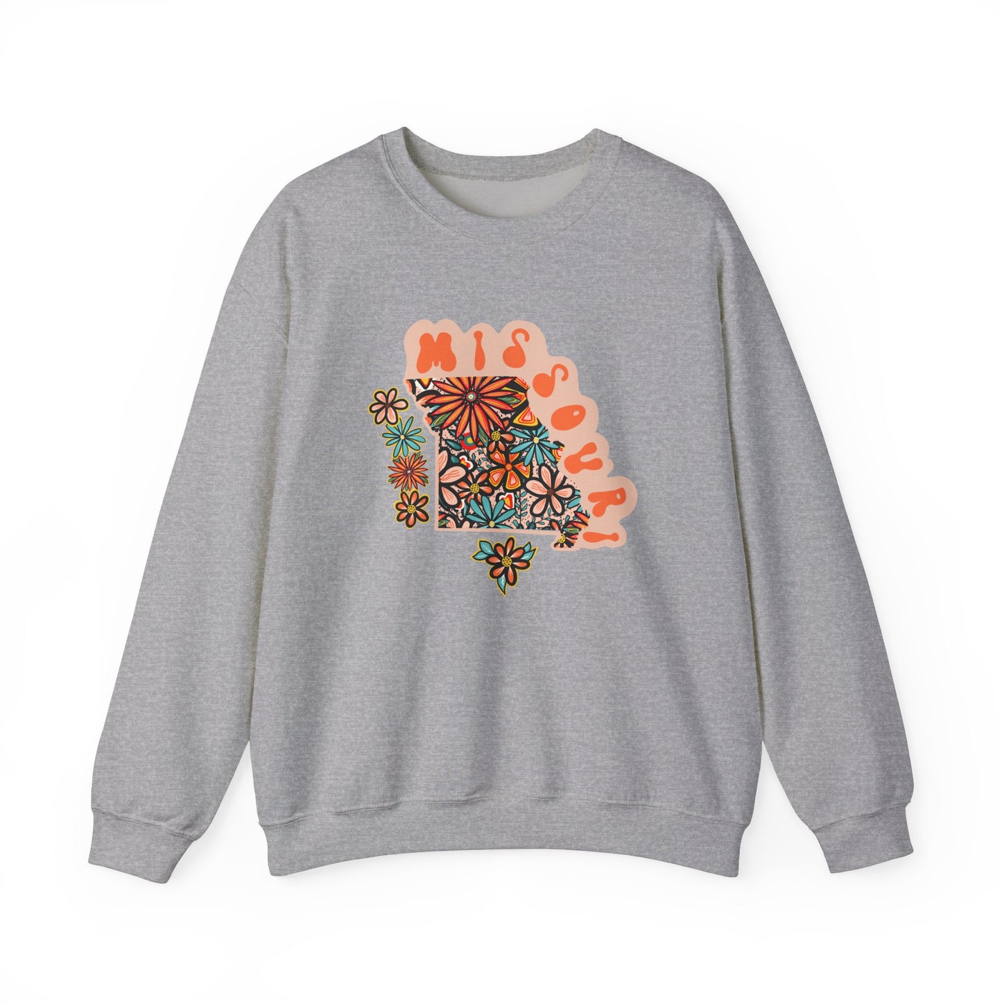 Retro 70s Flowers Missouri State Design — Heavy Blend™ Crewneck Sweatshirt