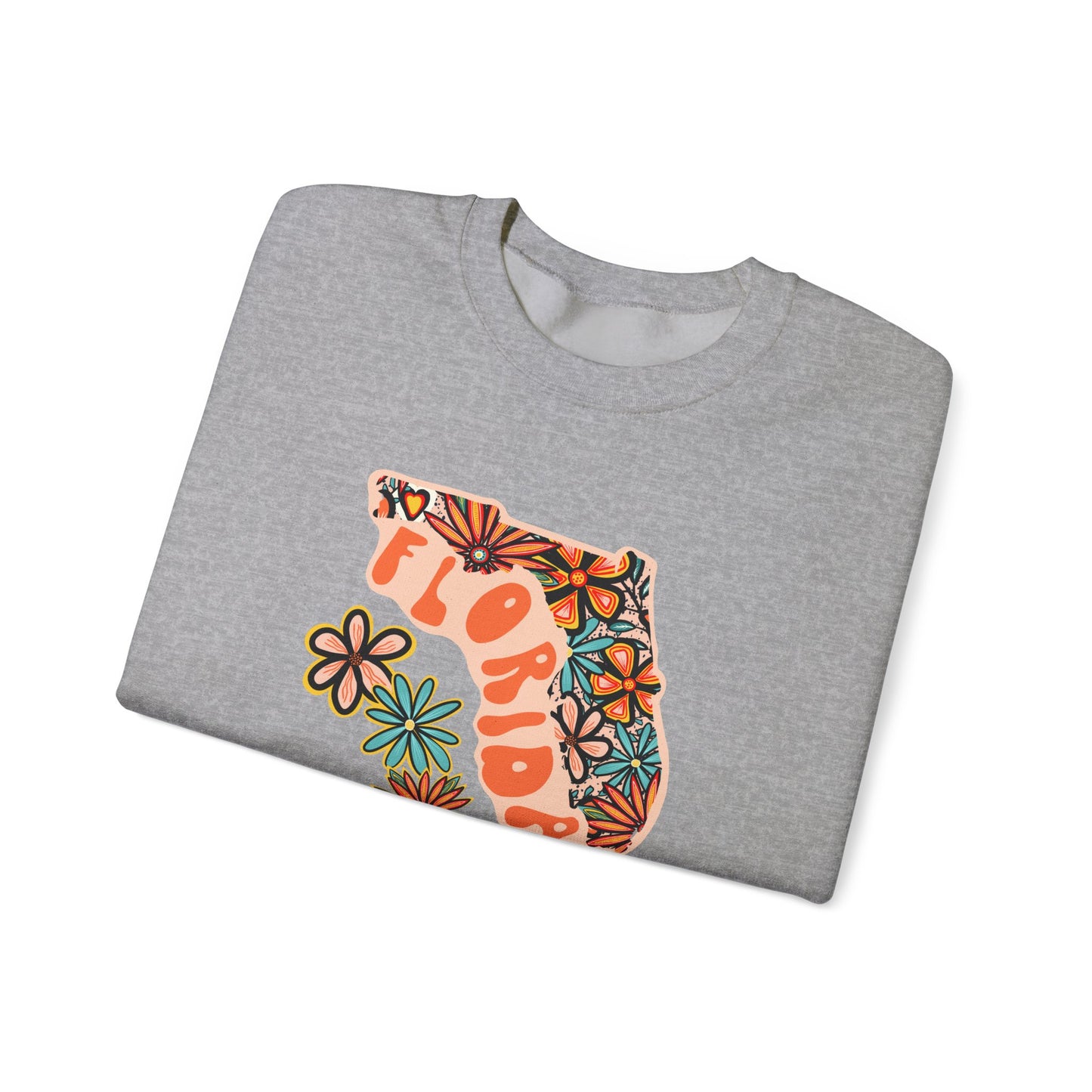 Retro 70s Flowers Florida State Design — Heavy Blend™ Crewneck Sweatshirt