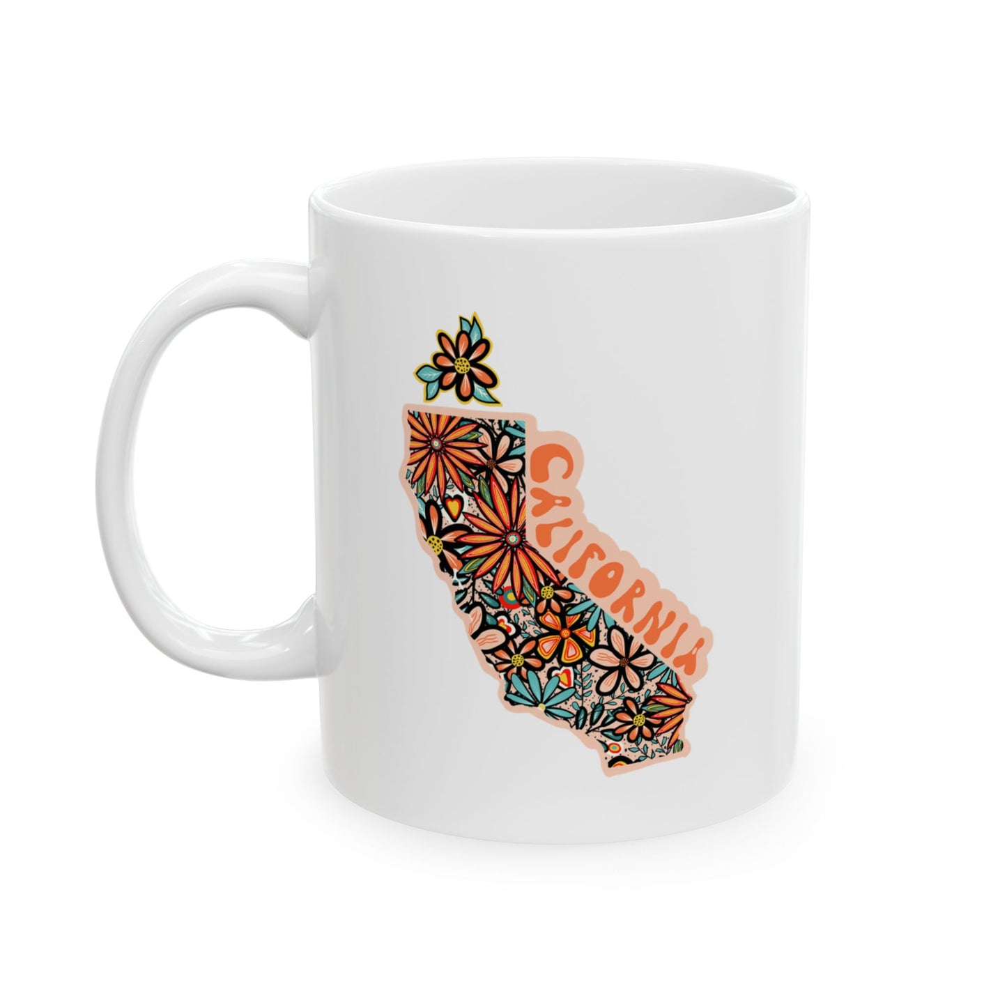 Retro 70s Flowers California Ceramic Mug 11 oz and 15 oz