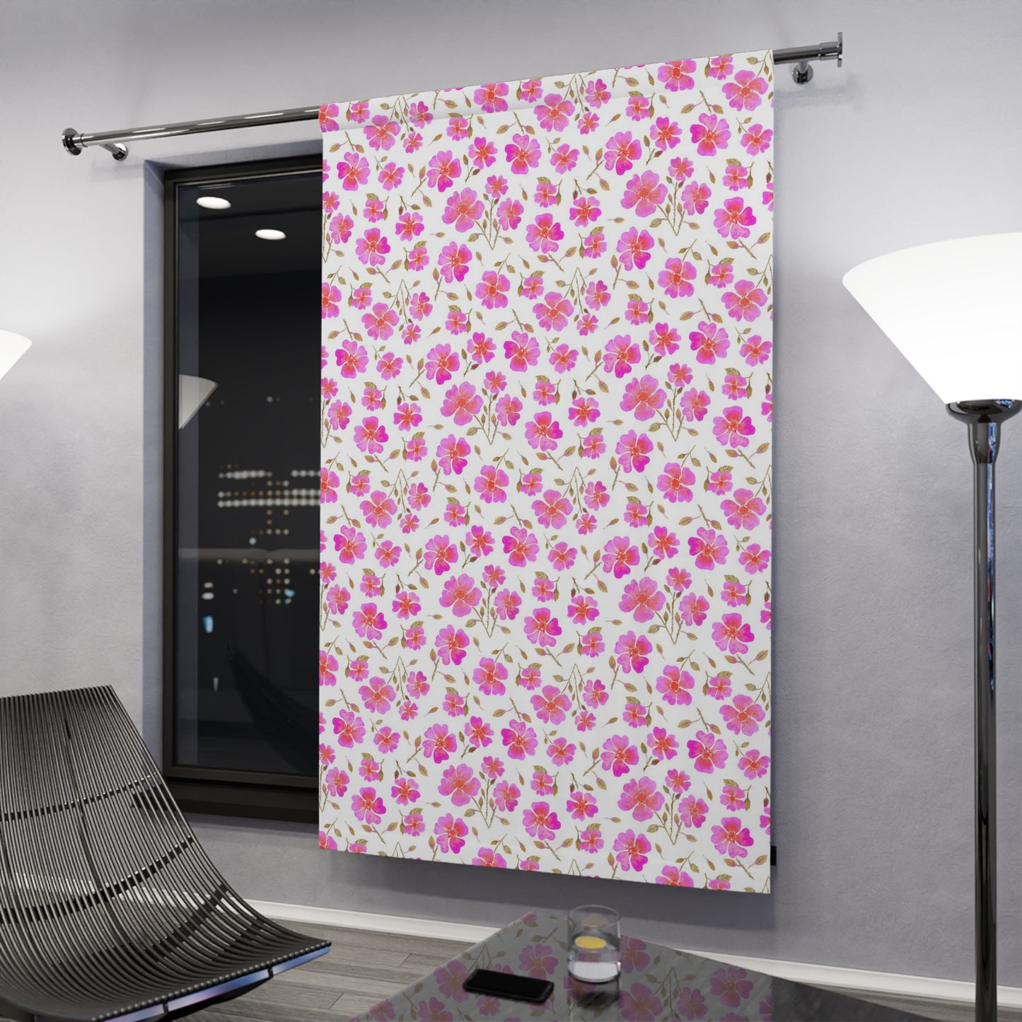 Hot Pink Wild Roses Window Curtains (1 Piece)