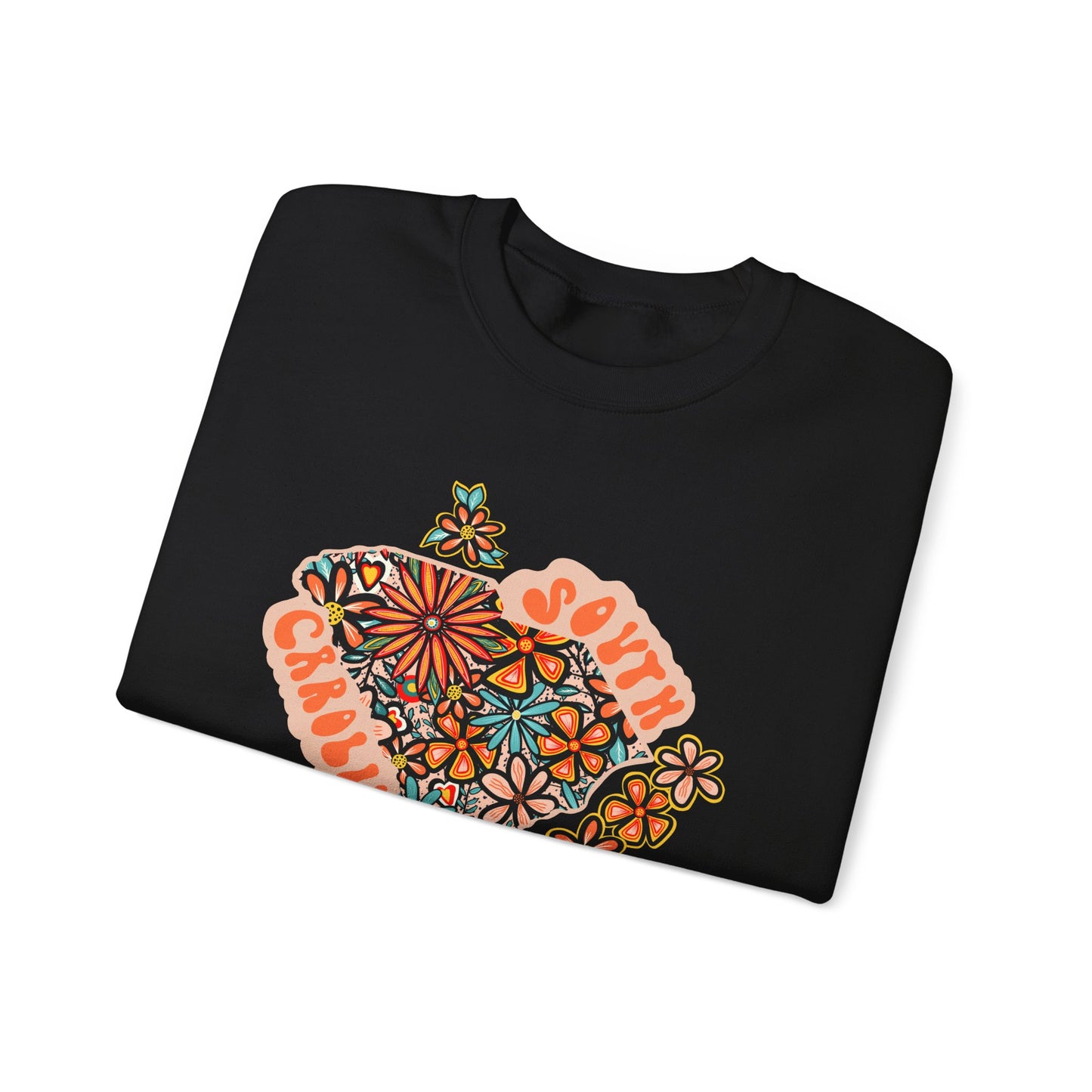 Retro 70s Flowers South Carolina State Design — Heavy Blend™ Crewneck Sweatshirt