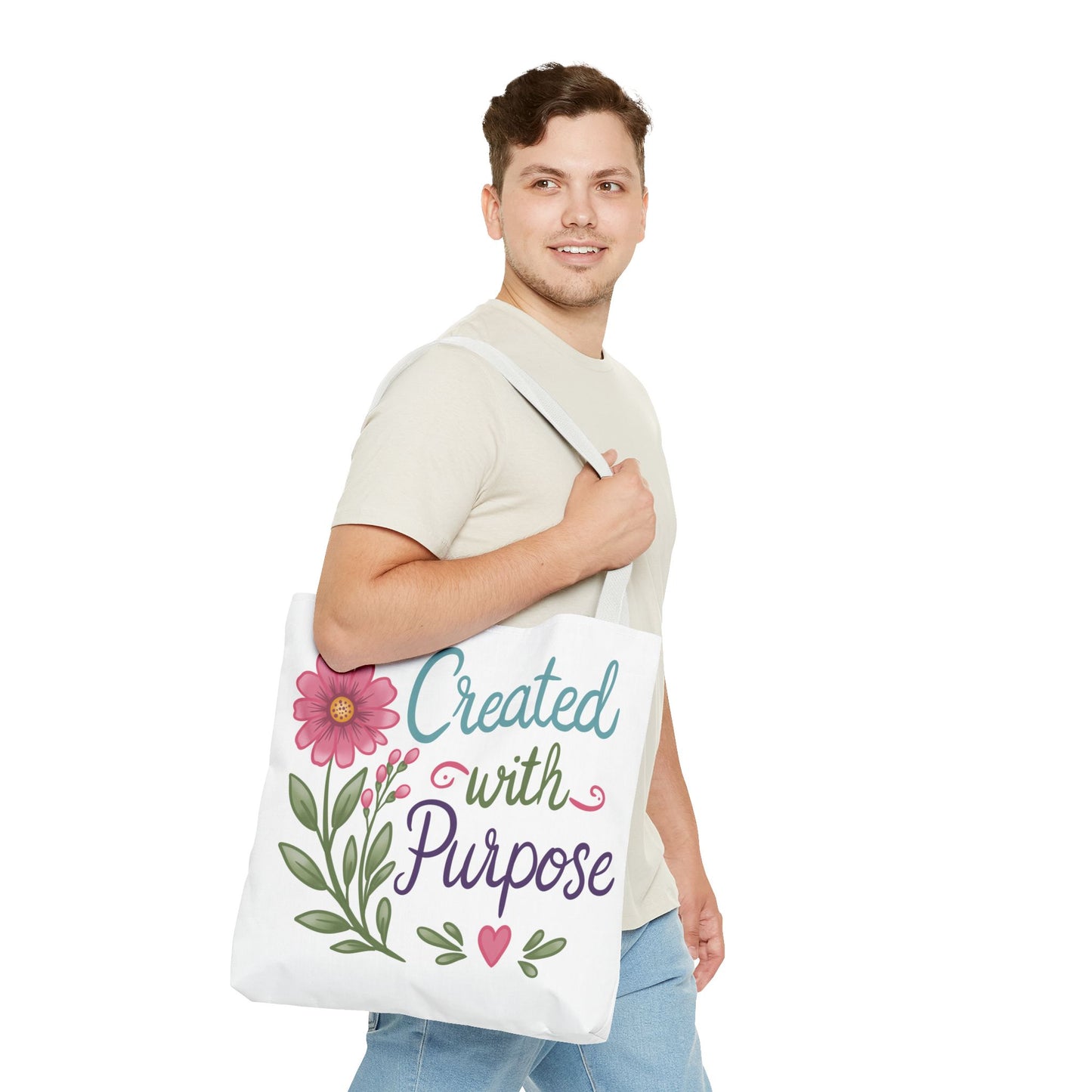 Created with Purpose Tote Bag — Floral Inspirational Canvas Tote