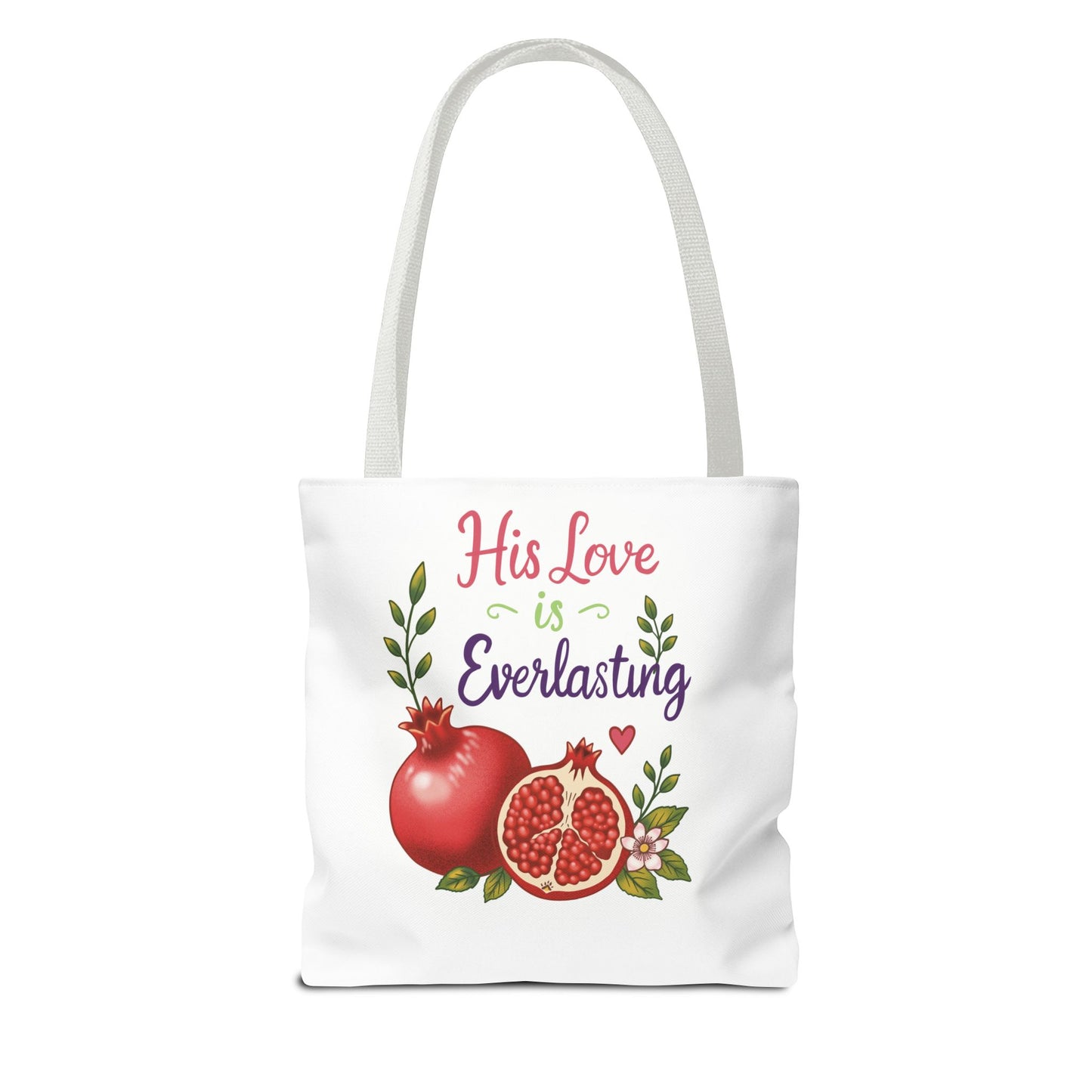His Love Is Everlasting Pomegranate Tote Bag — Christian Floral Grocery Tote
