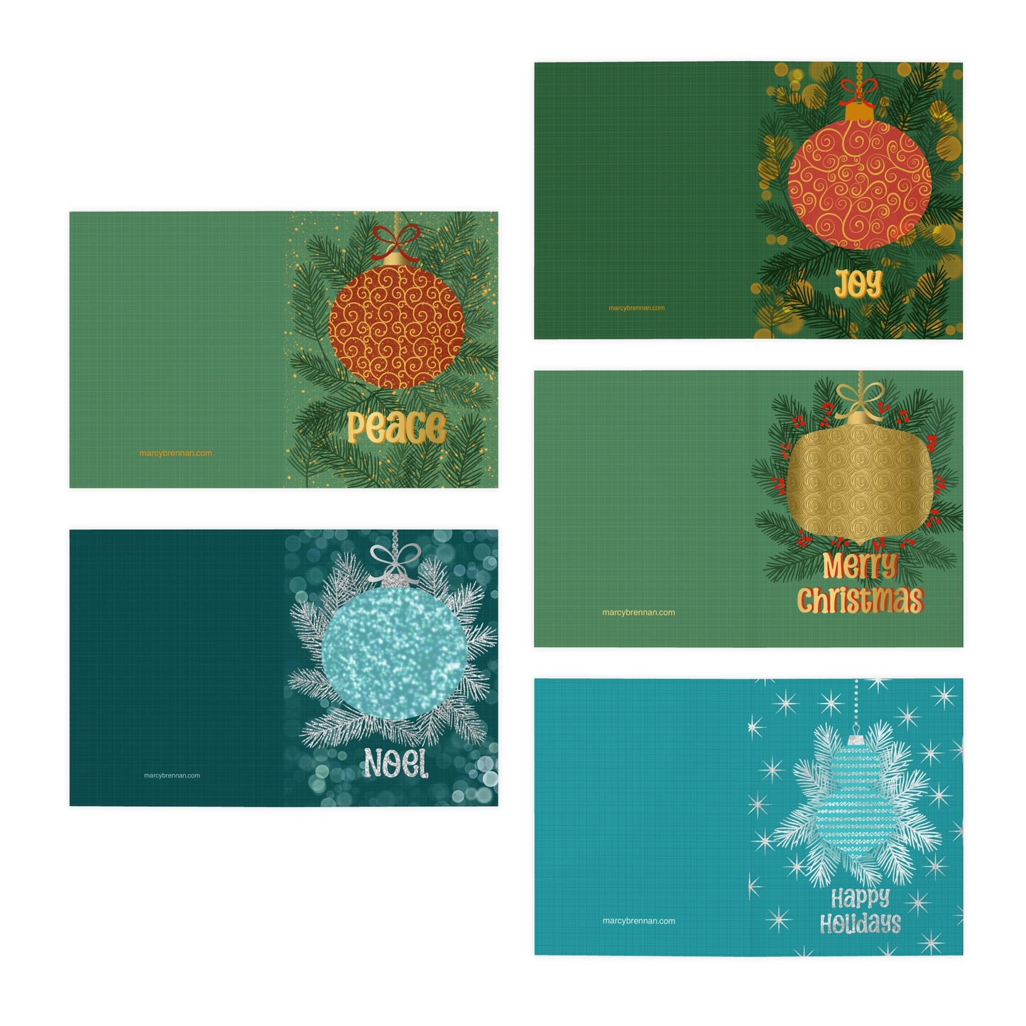 Glittering Holiday Bauble Cards with Five Different Designs — Multi-Design Greeting Cards (5-Pack) with Envelopes - FREE SHIPPING