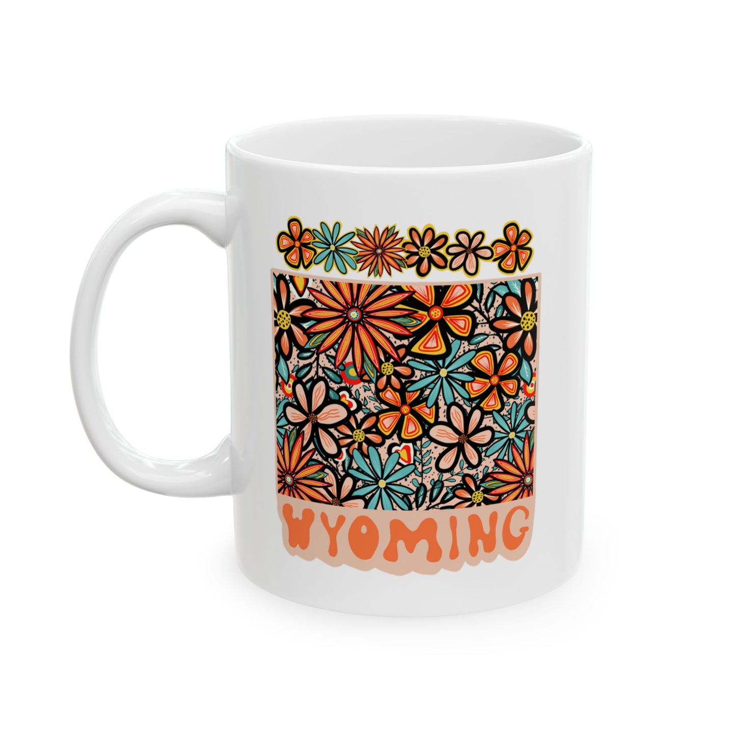 Retro 70s Flowers Wyoming Ceramic Mug 11 oz and 15 oz