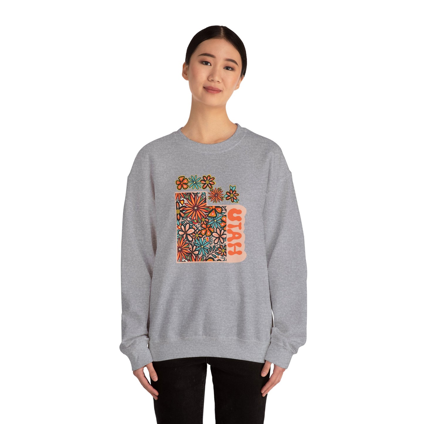 Retro 70s Flowers Utah State Design — Heavy Blend™ Crewneck Sweatshirt