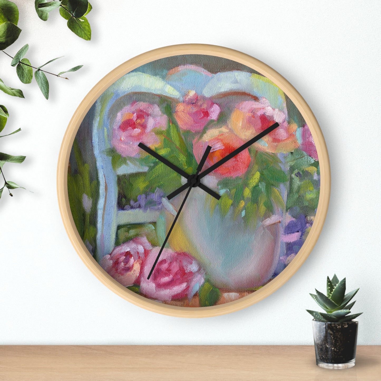 French Chair & Roses Wall Clock — Pastel Garden Home Decor