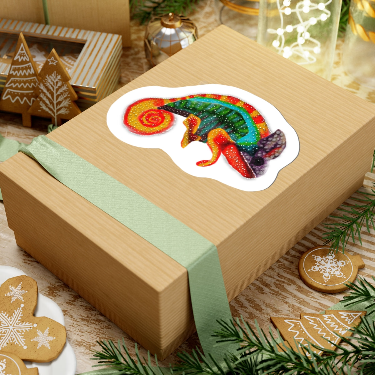 Colorful Rainbow Chameleon from Pico’s Jungle Adventure Book Vinyl Kiss-Cut Sticker