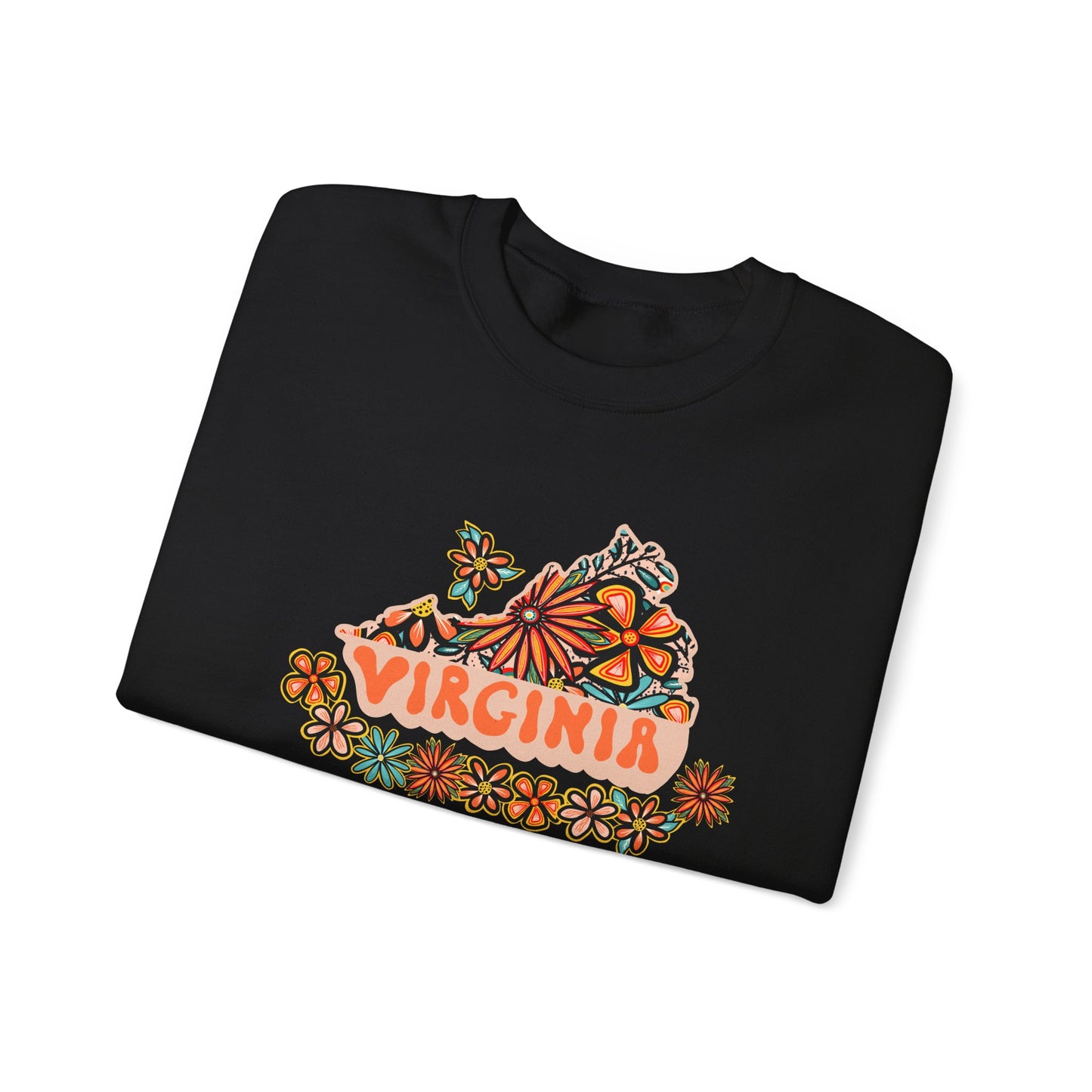 Retro 70s Flowers Virginia State Design — Heavy Blend™ Crewneck Sweatshirt