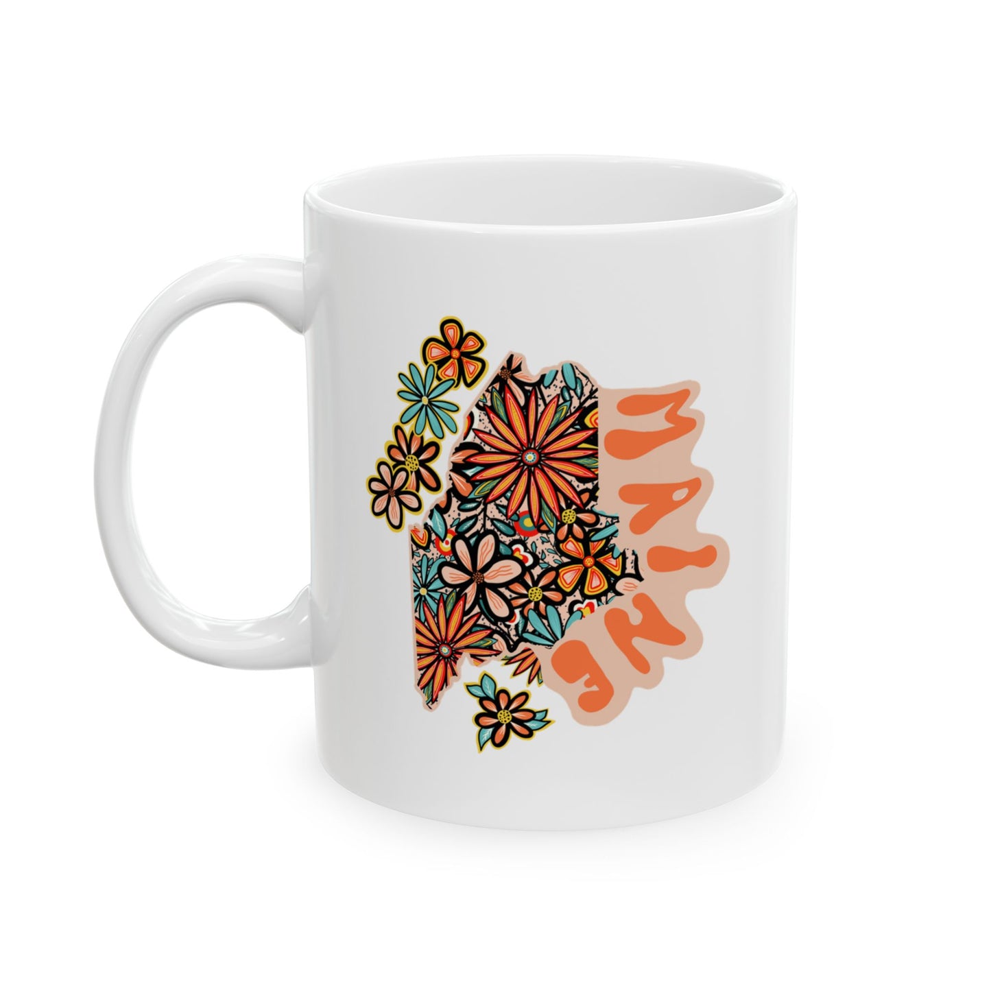 Retro 70s Flowers Maine Ceramic Mug 11 oz and 15 oz