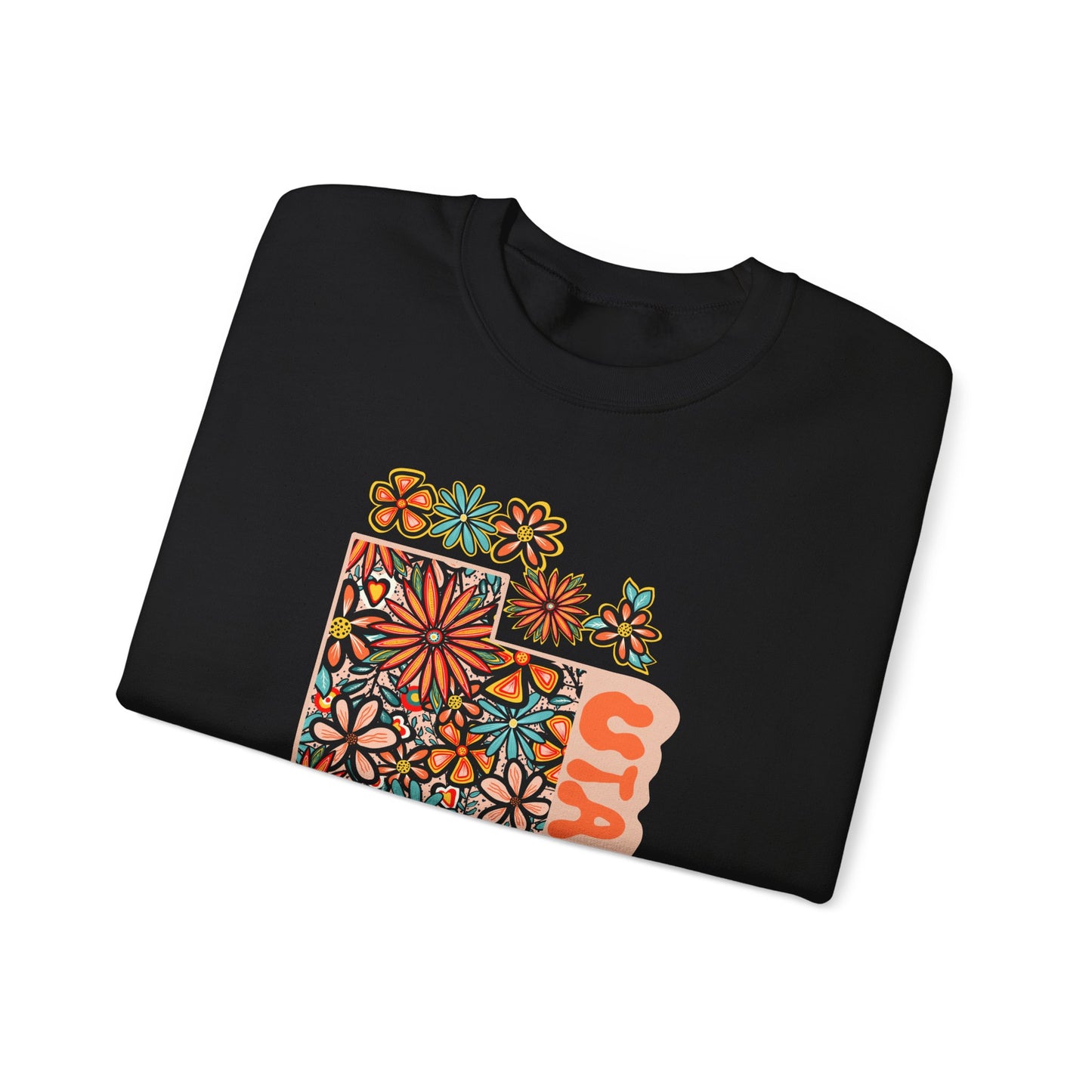 Retro 70s Flowers Utah State Design — Heavy Blend™ Crewneck Sweatshirt