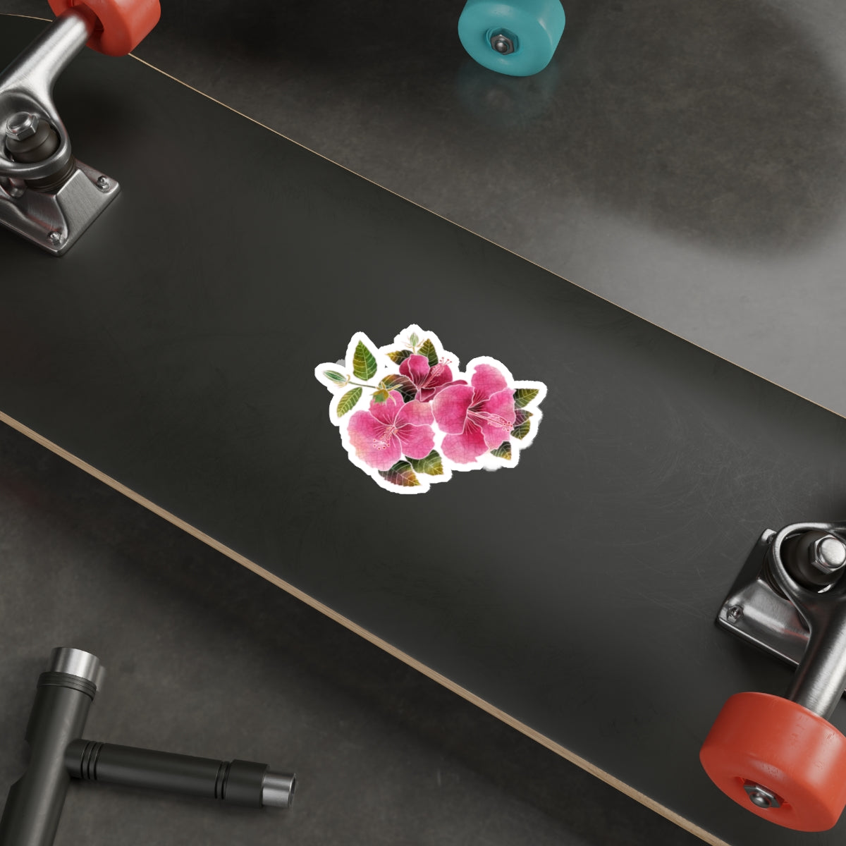 Three Pink Hibiscus with Buds and Leaves Hibiscus Die-Cut Stickers