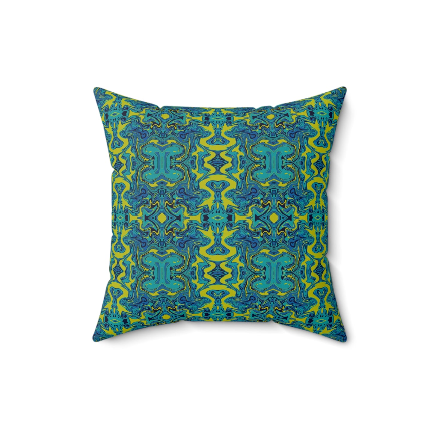 Boho Psychadelic Liquify in blue and green Spun Polyester Square Pillow