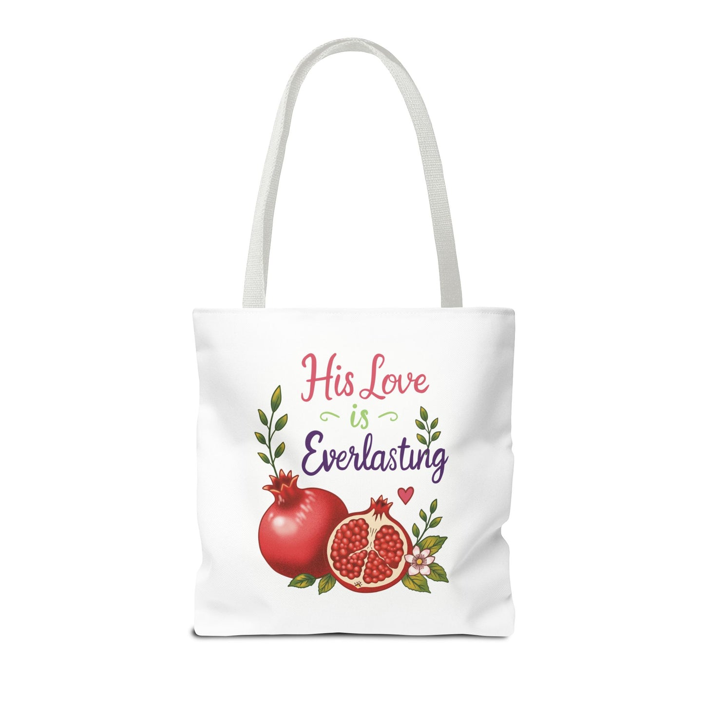 His Love Is Everlasting Pomegranate Tote Bag — Christian Floral Grocery Tote
