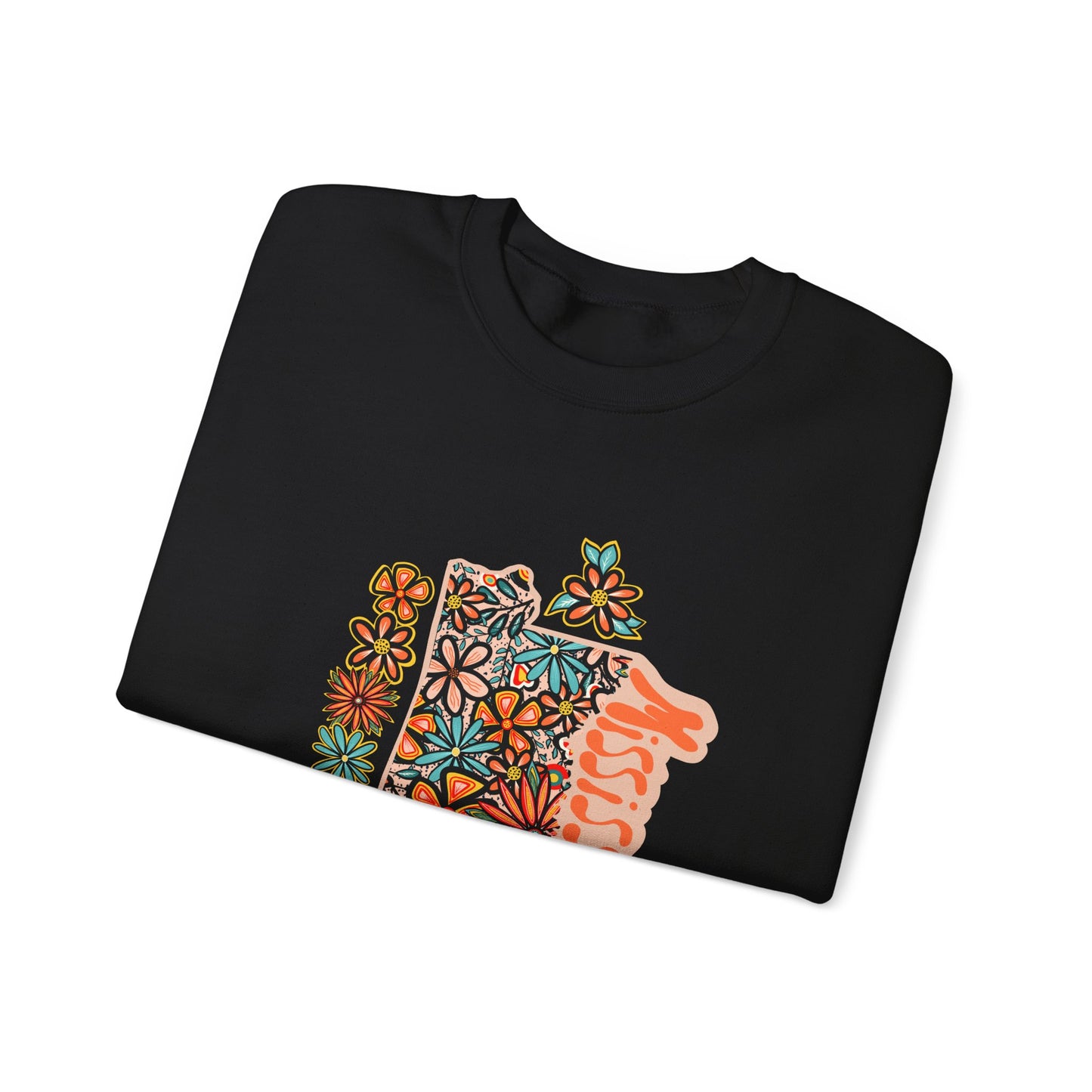 Retro 70s Flowers Mississippi State Design — Heavy Blend™ Crewneck Sweatshirt