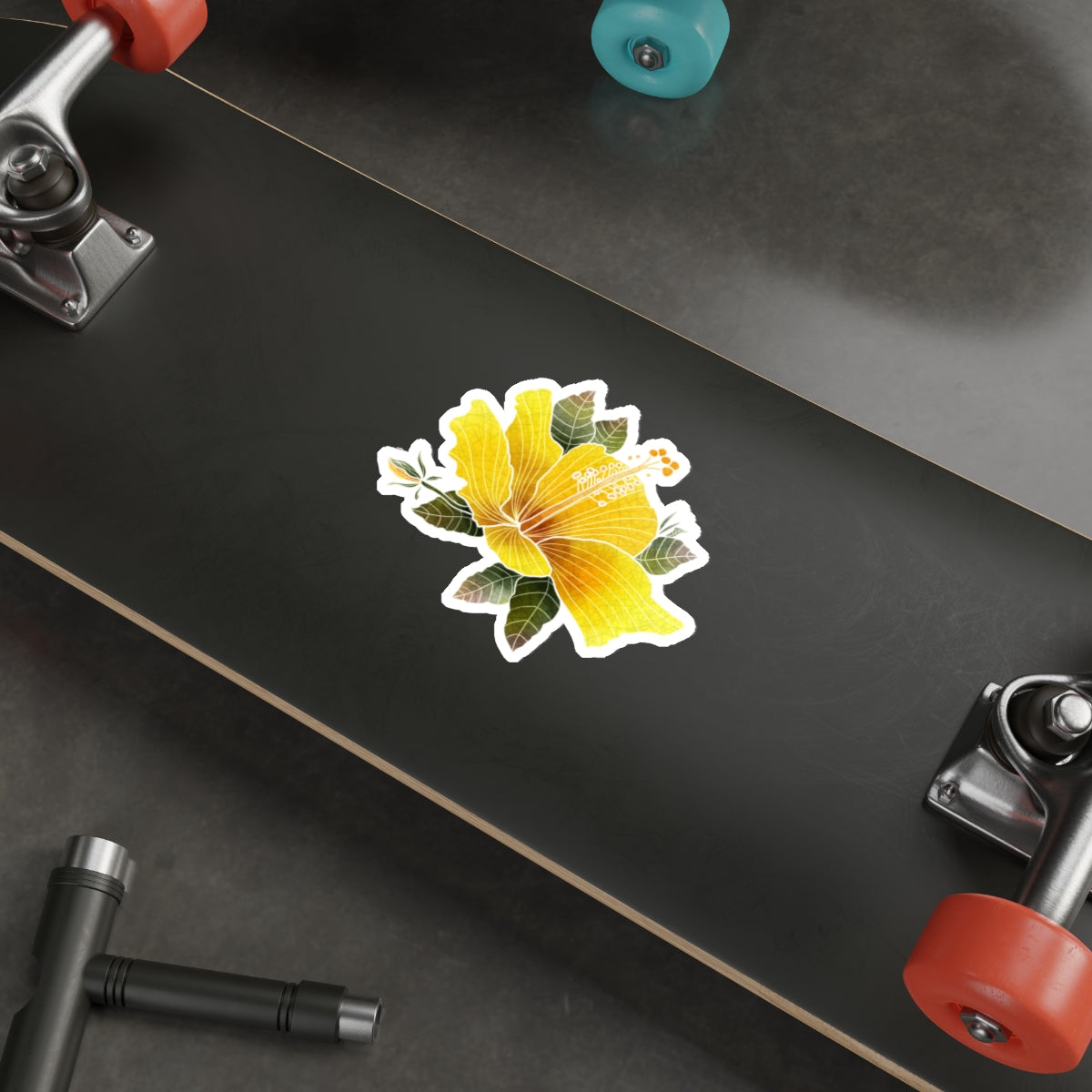 Yellow Hibiscus with Bud and LeavesHibiscus Die-Cut Stickers