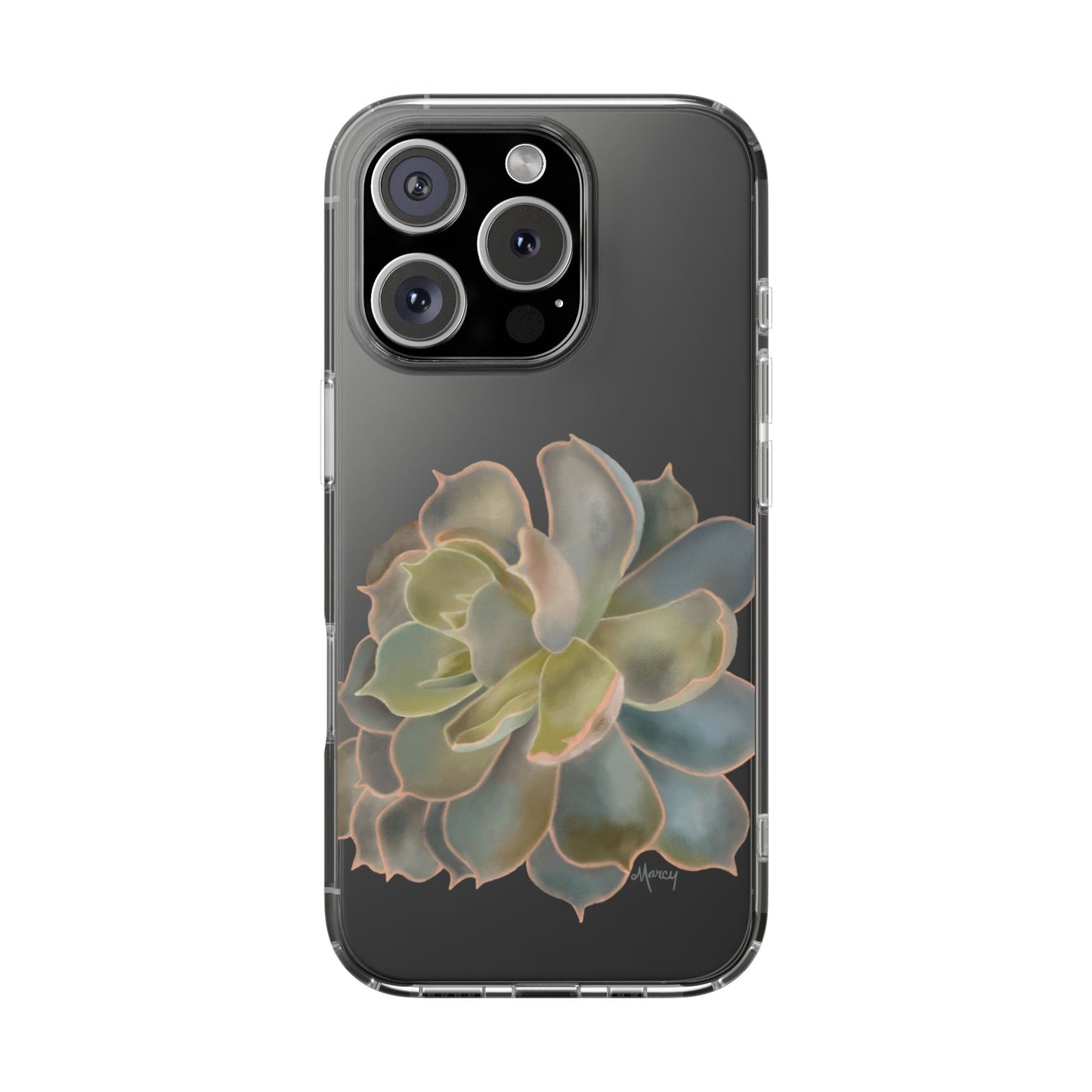 Gray and Green Succulent Clear Cases