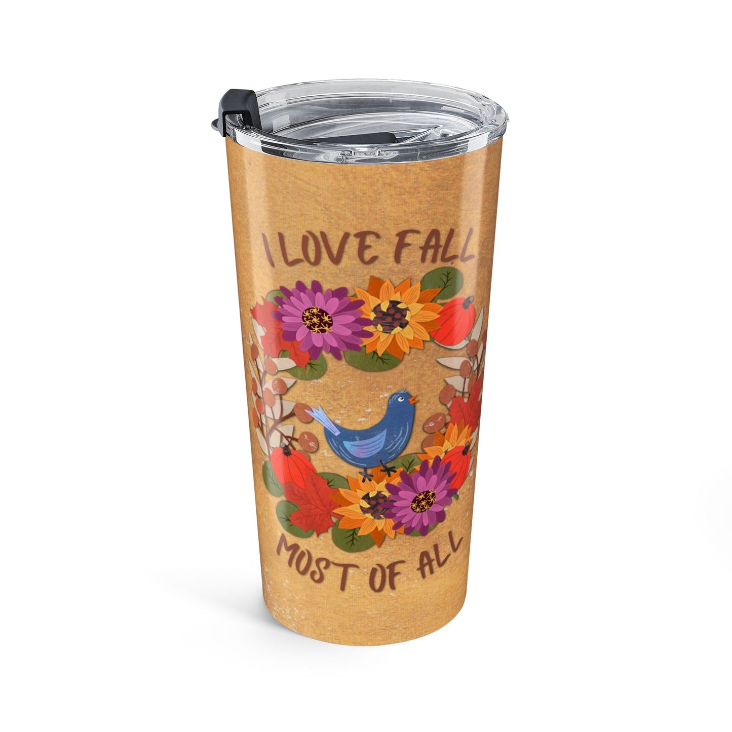 I Love Fall Most of All Autumn Wreath Collage Tumbler
