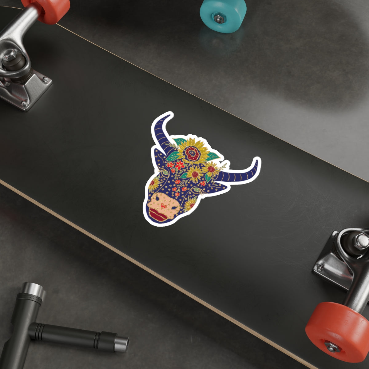 Floral Cow Bea Die-Cut Sticker