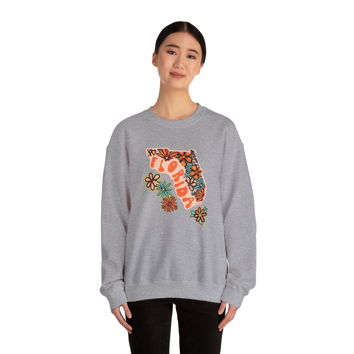 Retro 70s Flowers Florida State Design — Heavy Blend™ Crewneck Sweatshirt