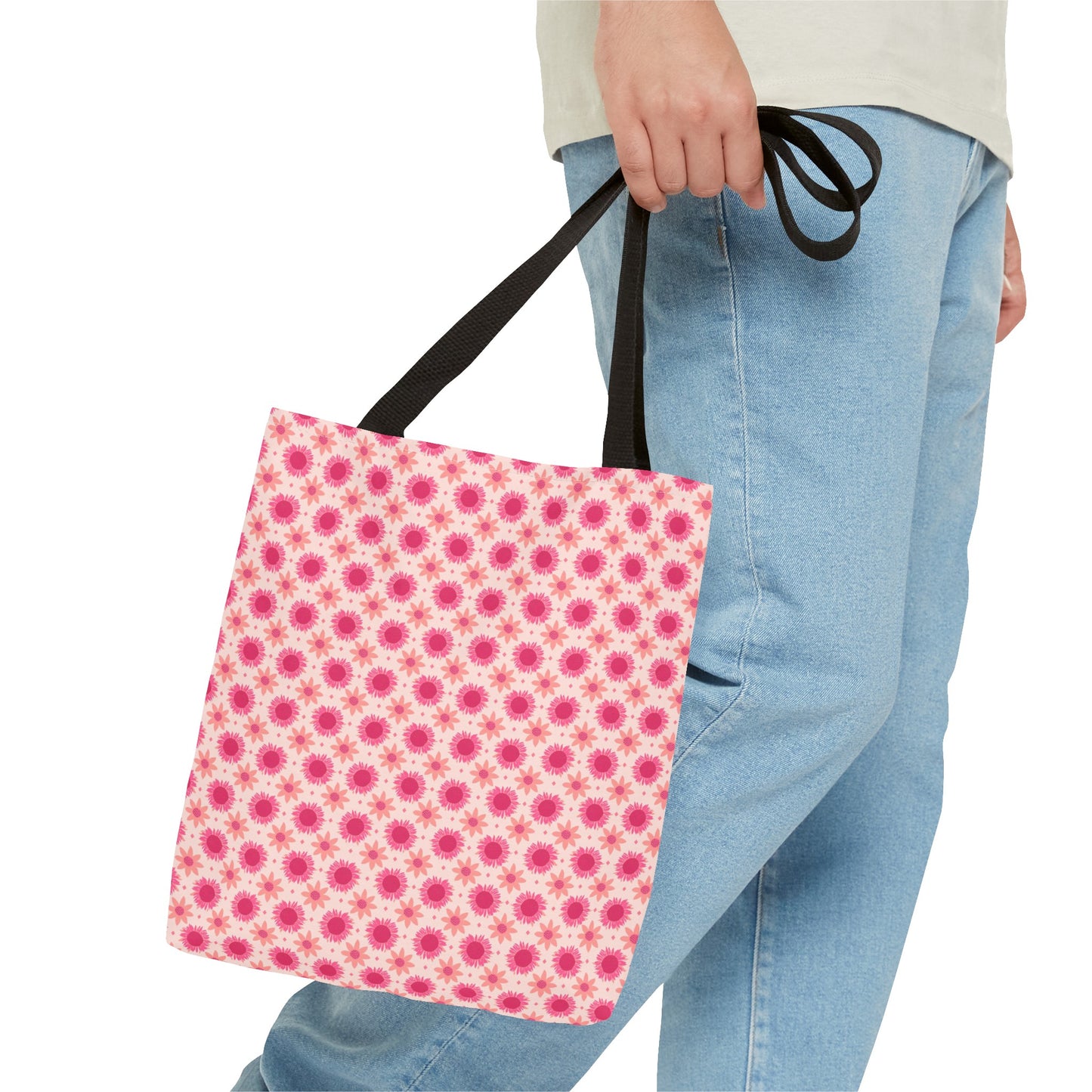 Pink Sunflowers on Pink Background Tote Bag