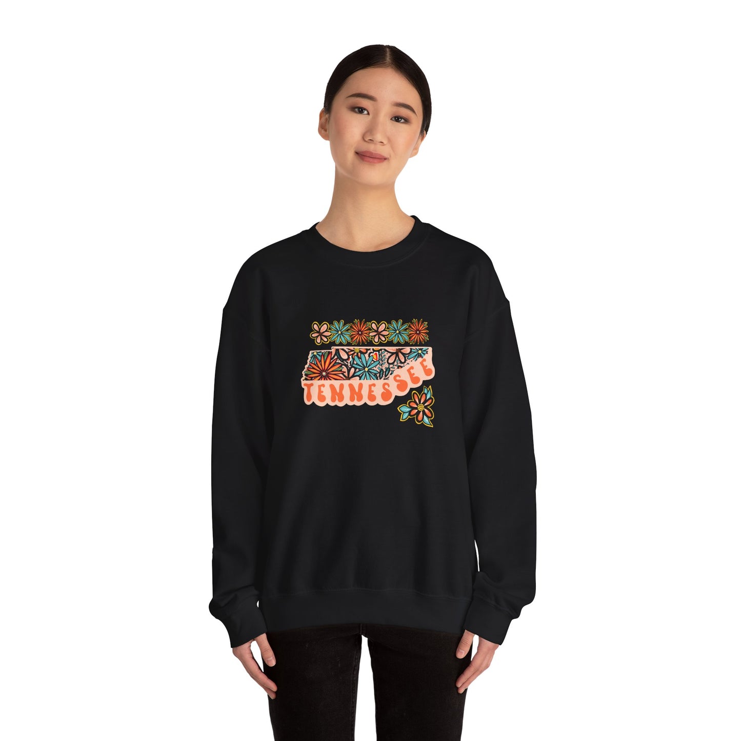 Retro 70s Flowers Tennessee State Design — Heavy Blend™ Crewneck Sweatshirt