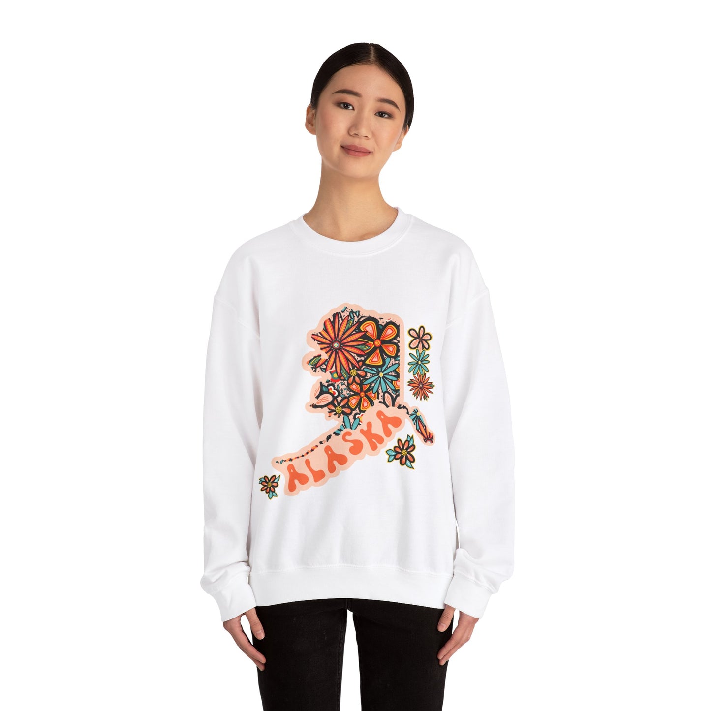 Retro 70s Flowers Alaska State Design — Heavy Blend™ Crewneck Sweatshirt