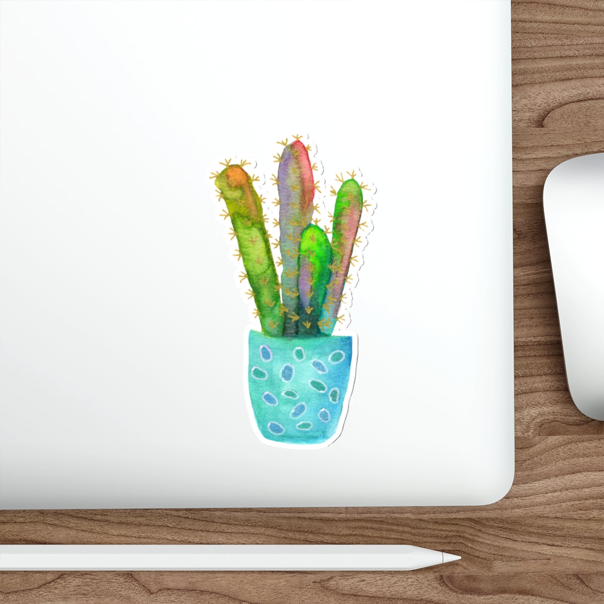 Cereus Cactus in Turquoise Pot Die Cut Sticker