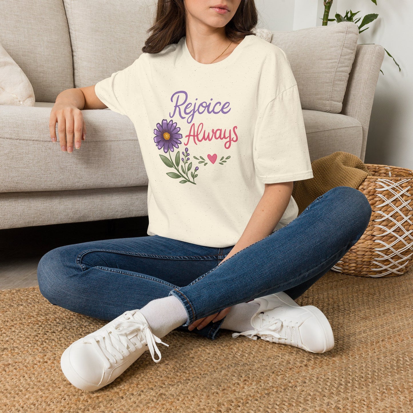 Rejoice Always Floral T-Shirt — Inspirational Christian Message Tee