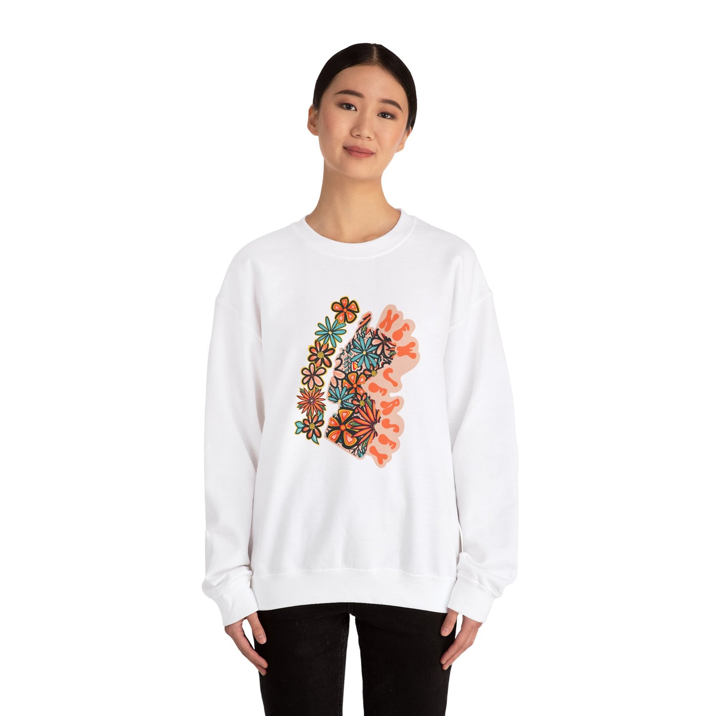 Retro 70s Flowers New Jersey State Design — Heavy Blend™ Crewneck Sweatshirt