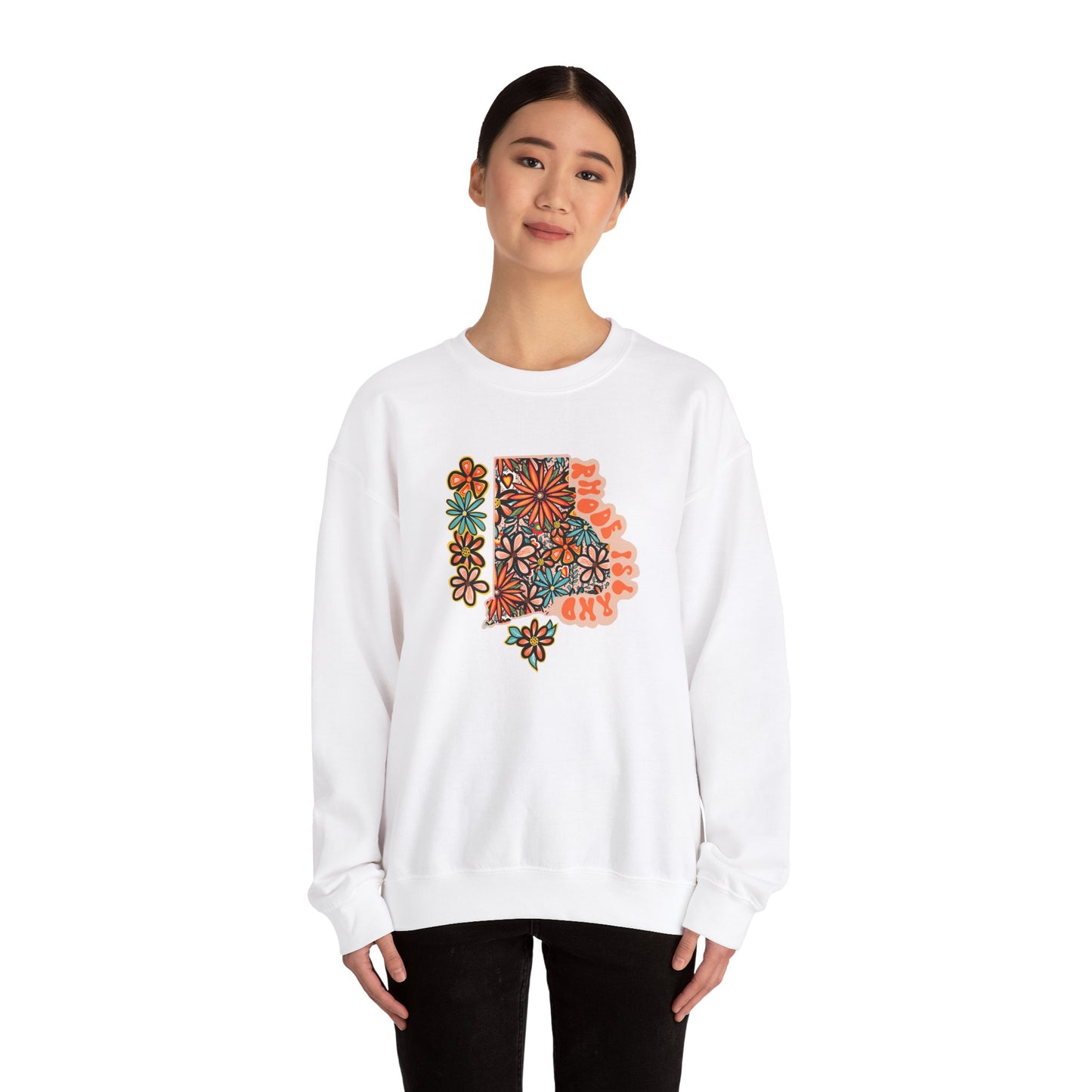 Retro 70s Flowers Rhode Island State Design — Heavy Blend™ Crewneck Sweatshirt