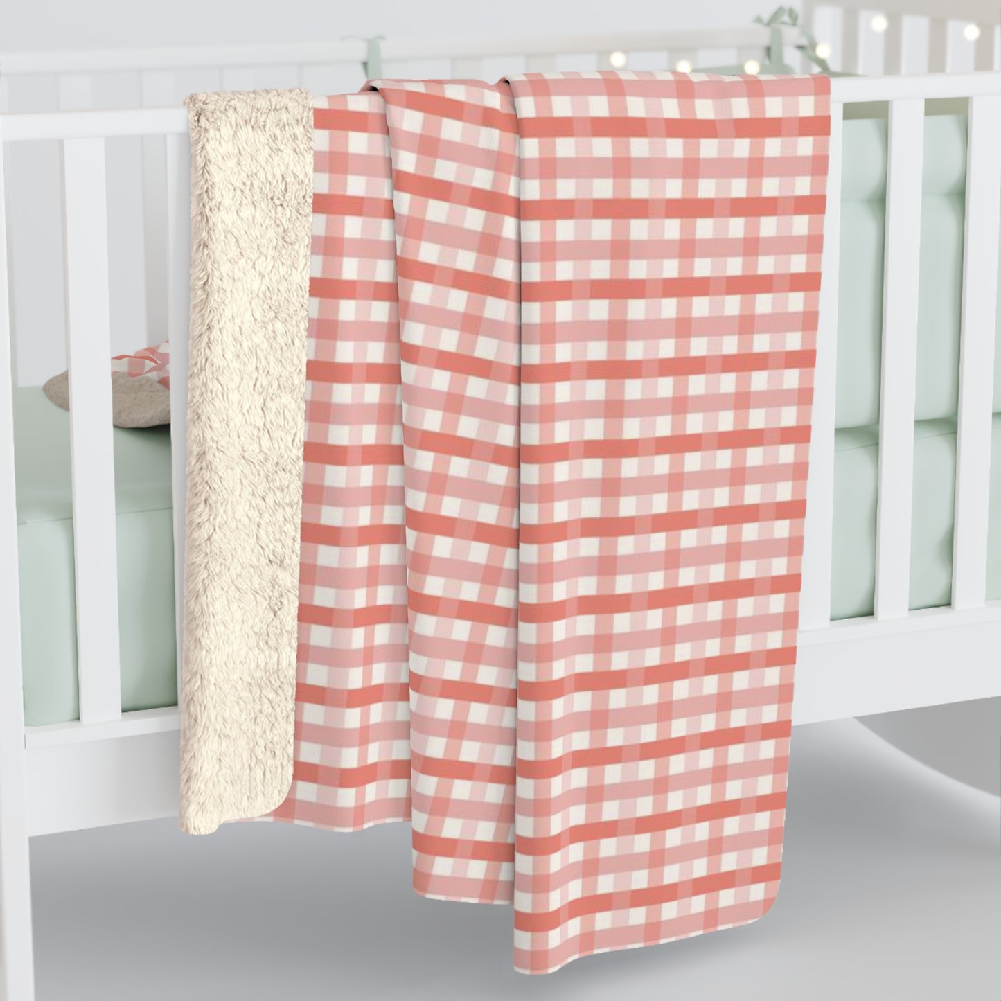 Coral Beach Checks Sherpa Fleece Blanket