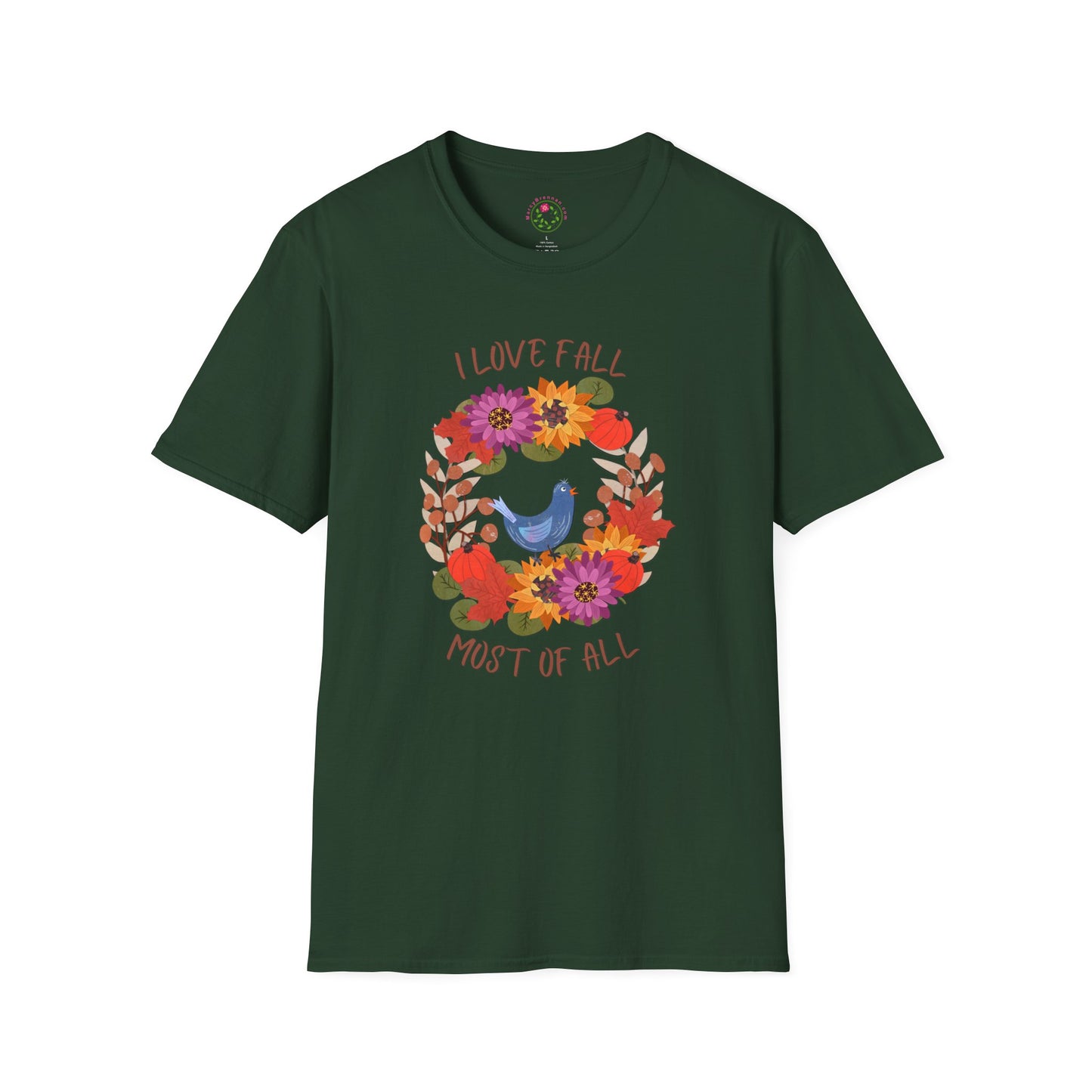I Love Fall Most of All Autumn Wreath Collage Softstyle T-Shirt