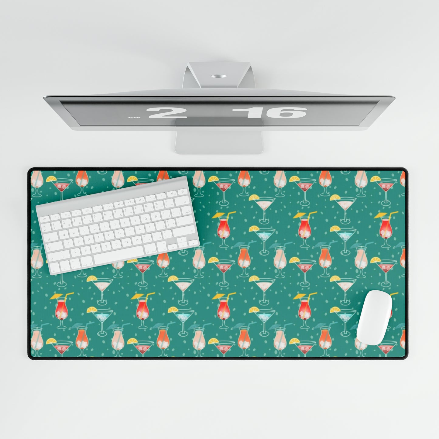 Cocktails Desk Mat: Vibrant Drinks with Lemon Slices and Umbrellas