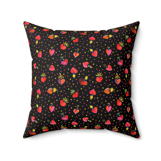 Frida Flaming Hearts Spun Polyester Square Pillow