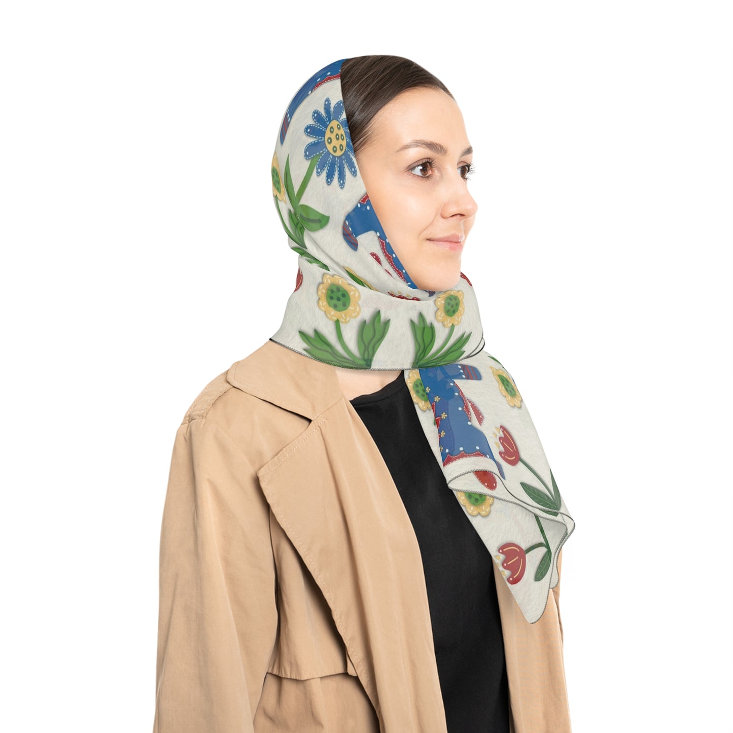 Swedish Folk Art Dala Horse Square Poly Scarf