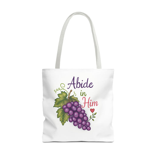 Abide in Him Tote Bag — Christian Inspirational Grape Design