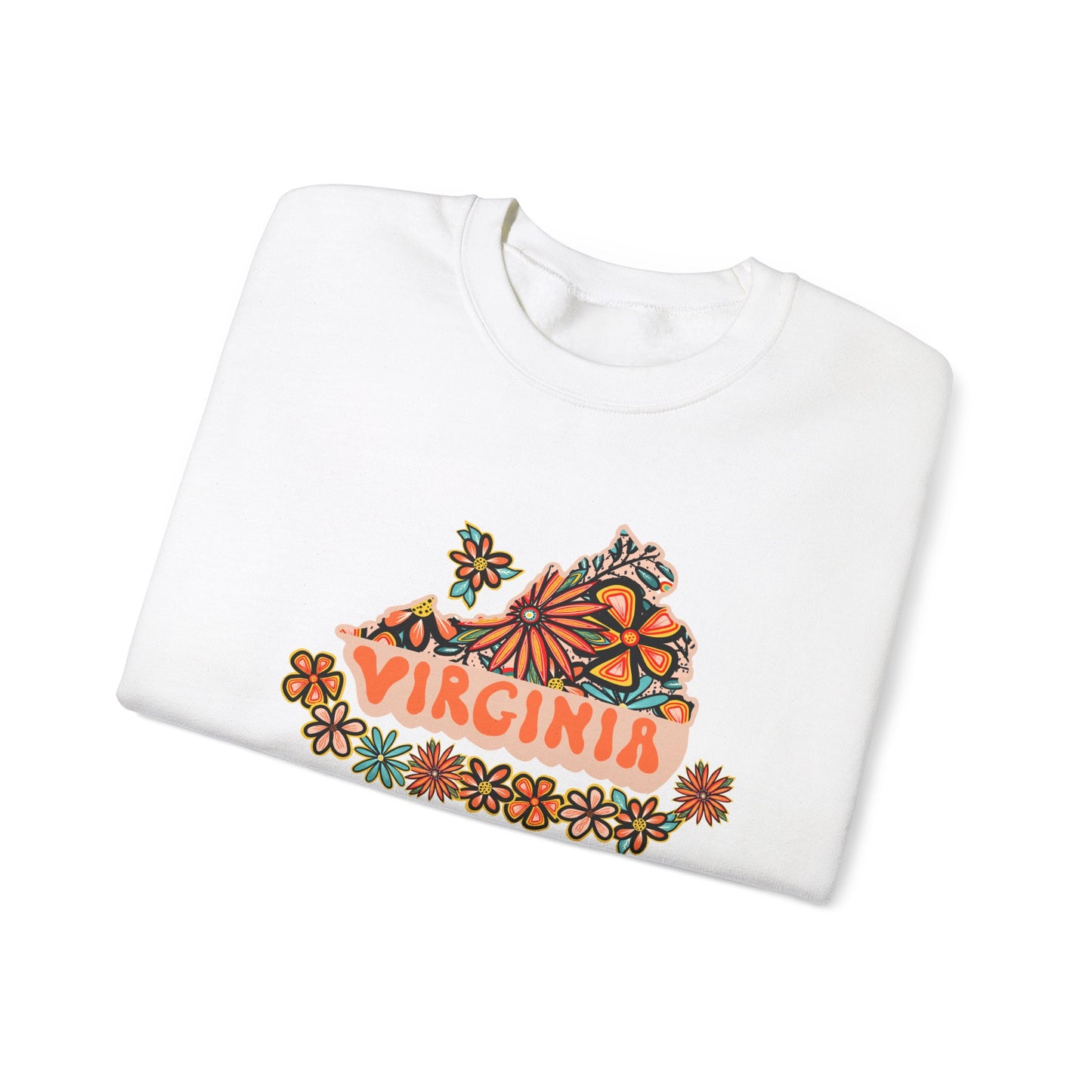 Retro 70s Flowers Virginia State Design — Heavy Blend™ Crewneck Sweatshirt