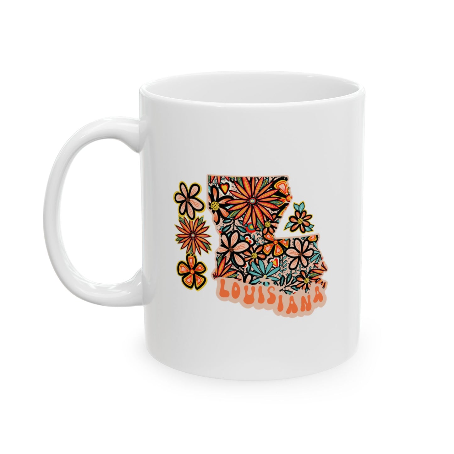 Retro 70s Flowers Louisiana Ceramic Mug 11 oz and 15 oz