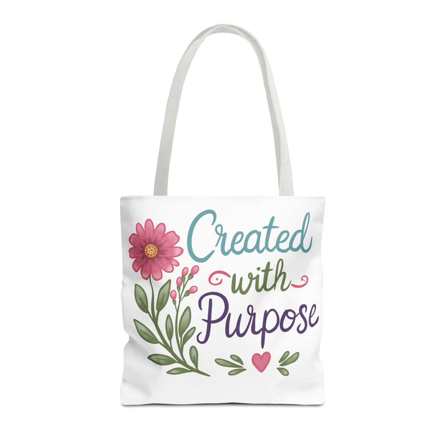 Created with Purpose Tote Bag — Floral Inspirational Canvas Tote