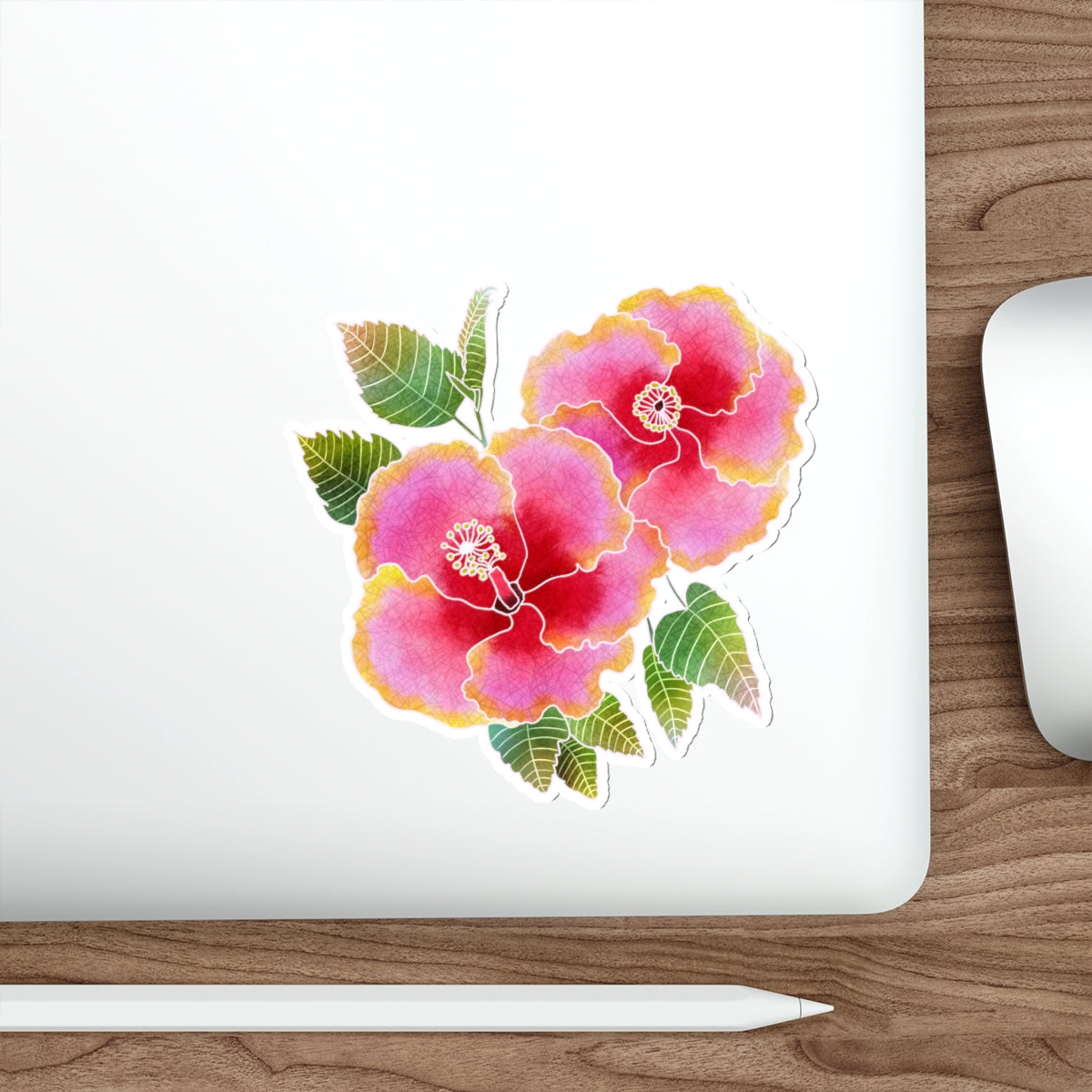 Pink with Yellow-Rimmed Simple Pleasures Hibiscus Die-Cut Stickers